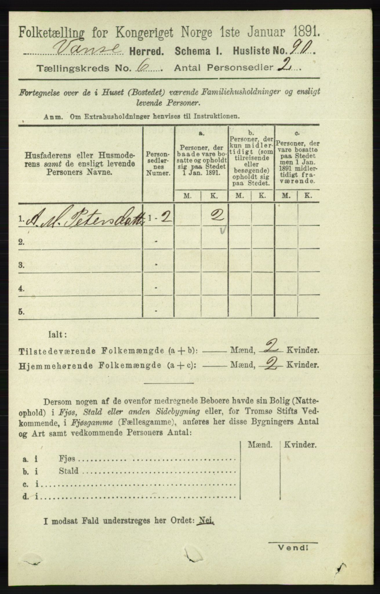 RA, 1891 census for 1041 Vanse, 1891, p. 3489