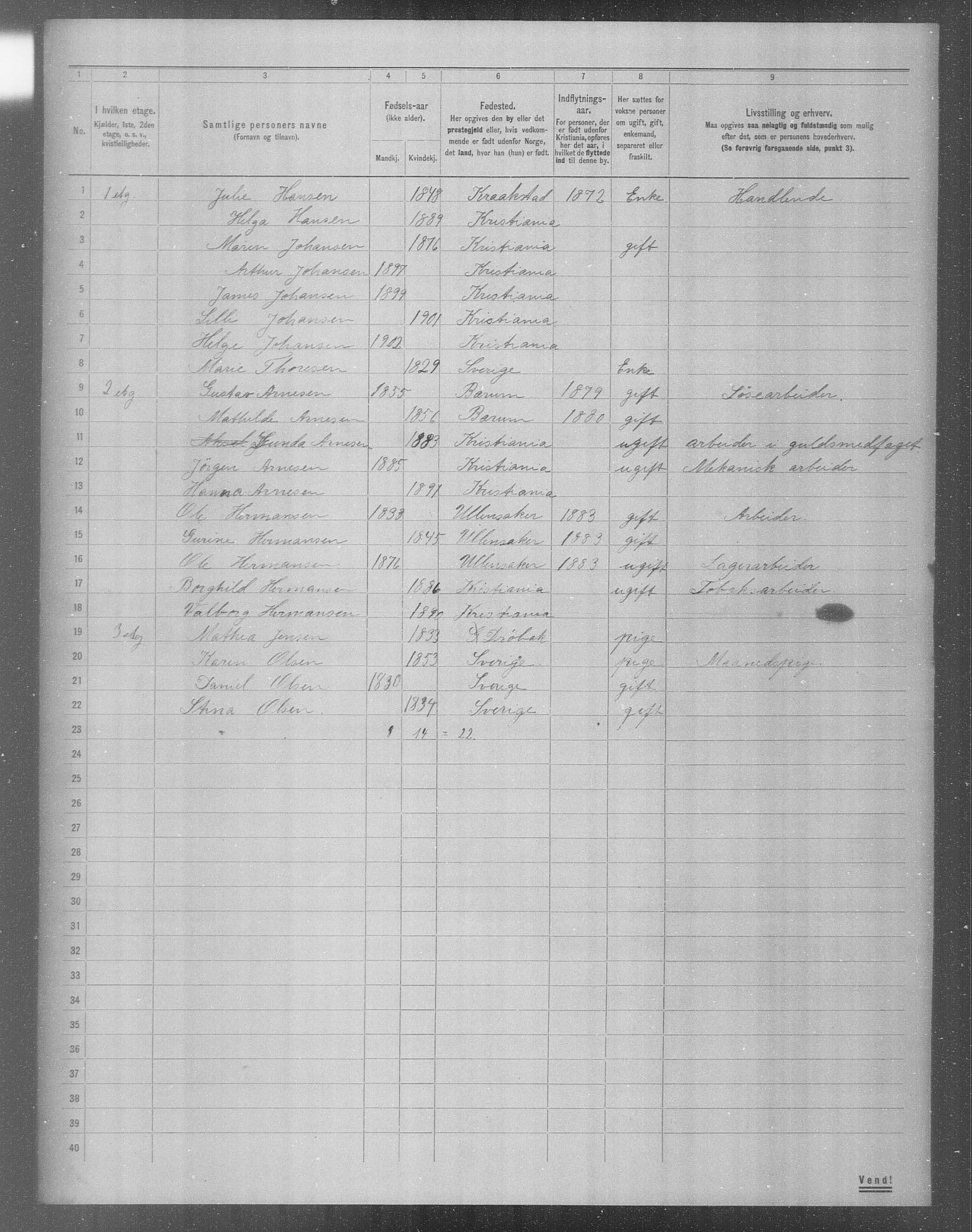 OBA, Municipal Census 1904 for Kristiania, 1904, p. 8145