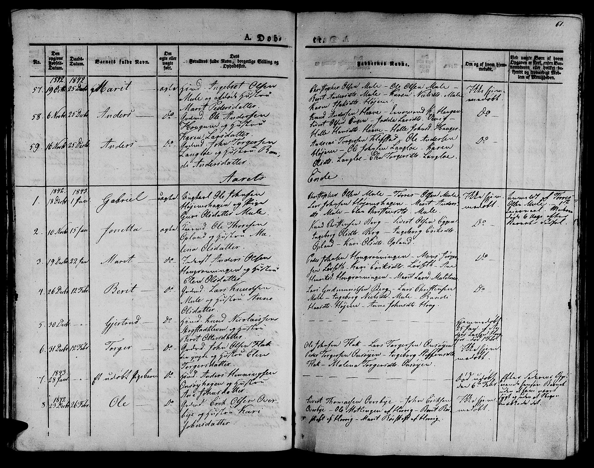 Ministerialprotokoller, klokkerbøker og fødselsregistre - Sør-Trøndelag, SAT/A-1456/612/L0374: Parish register (official) no. 612A07 /1, 1829-1845, p. 61