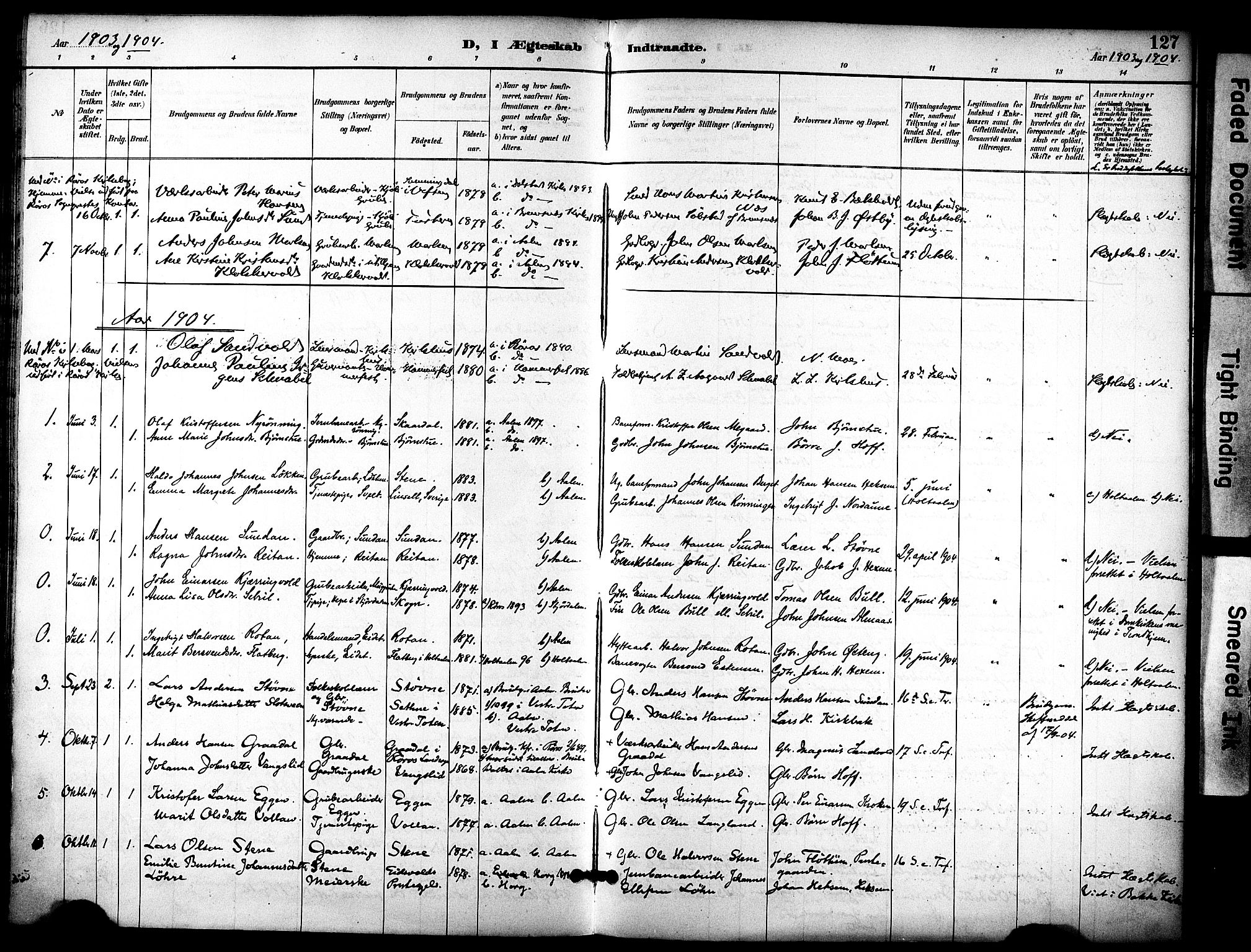 Ministerialprotokoller, klokkerbøker og fødselsregistre - Sør-Trøndelag, SAT/A-1456/686/L0984: Parish register (official) no. 686A02, 1891-1906, p. 127