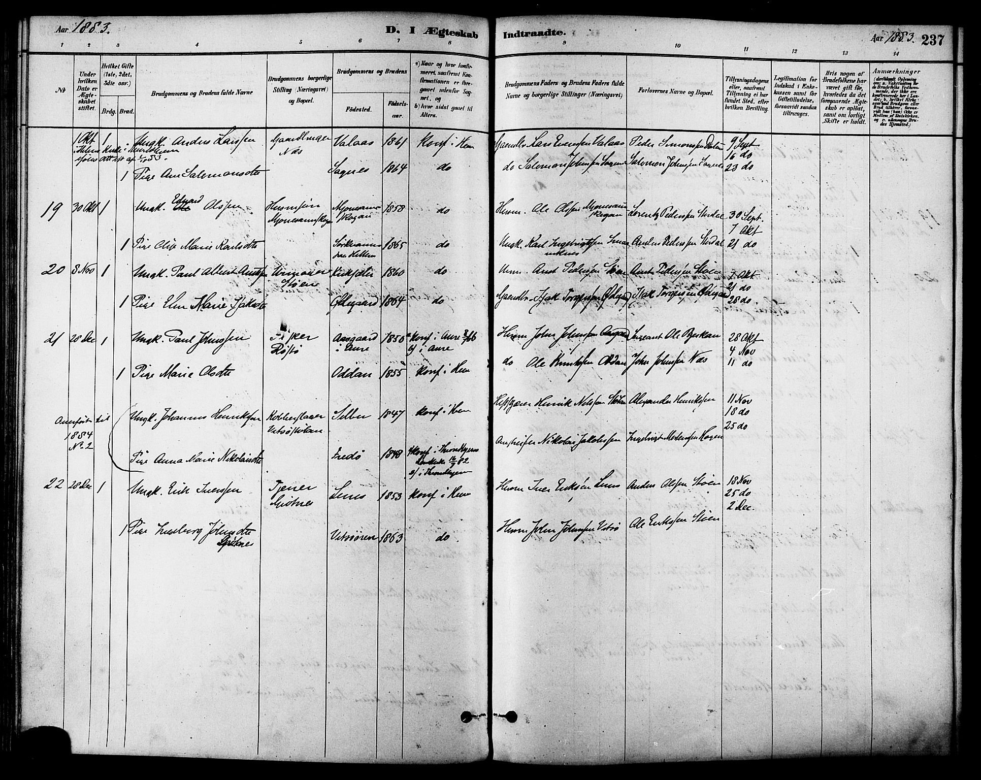 Ministerialprotokoller, klokkerbøker og fødselsregistre - Sør-Trøndelag, AV/SAT-A-1456/630/L0496: Parish register (official) no. 630A09, 1879-1895, p. 237