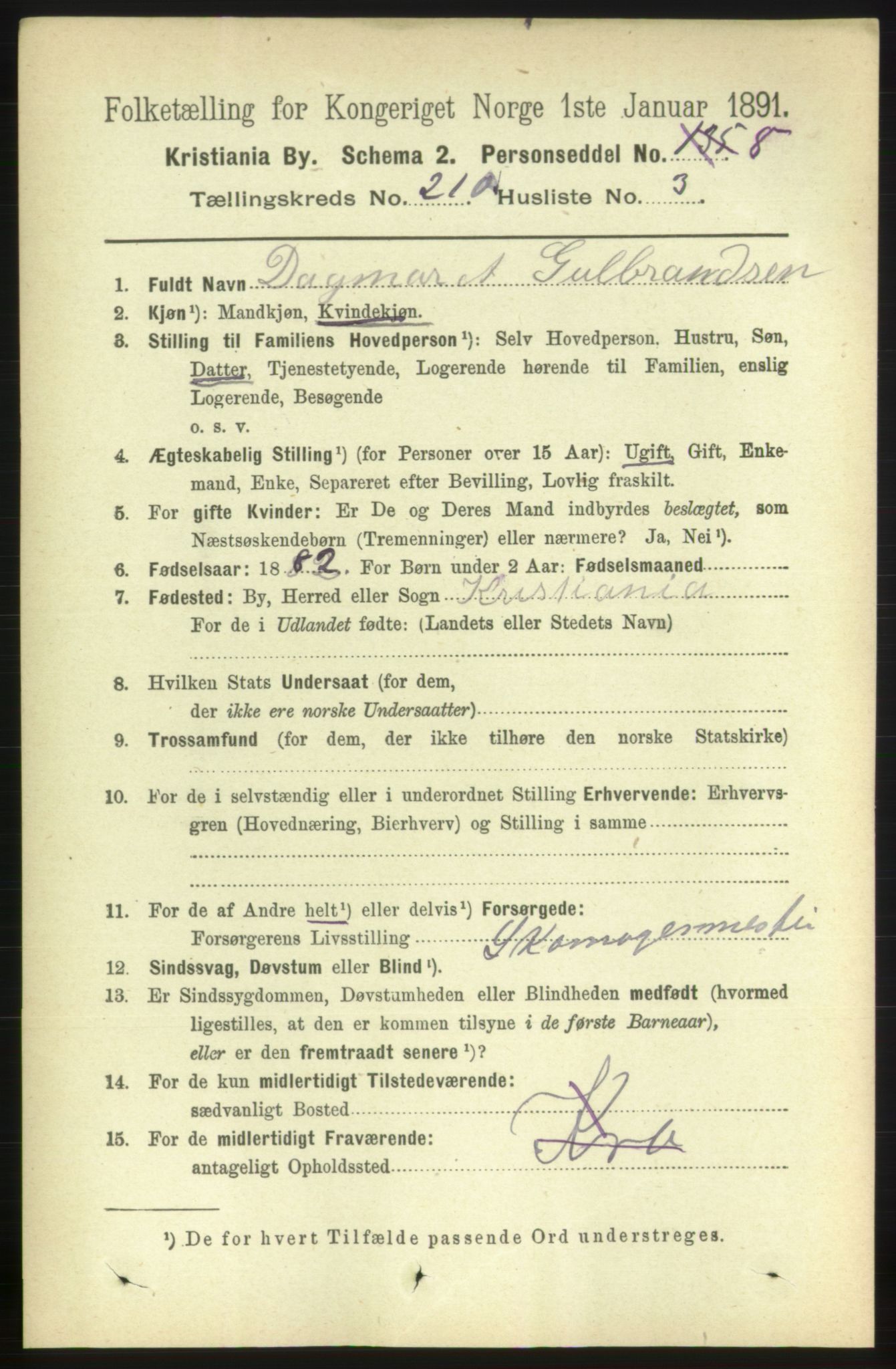 RA, 1891 census for 0301 Kristiania, 1891, p. 125439