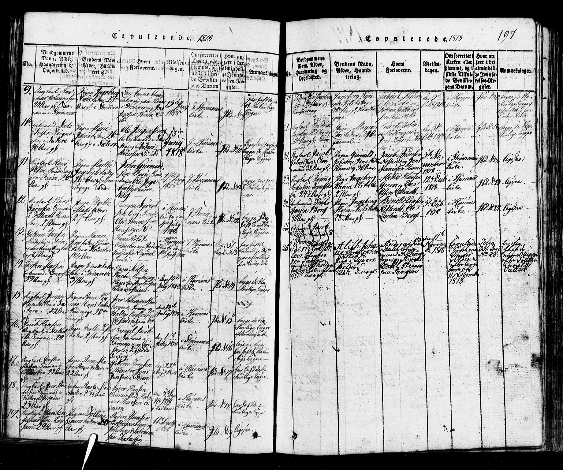 Hurum kirkebøker, AV/SAKO-A-229/G/Ga/L0001: Parish register (copy) no. I 1, 1816-1826, p. 197