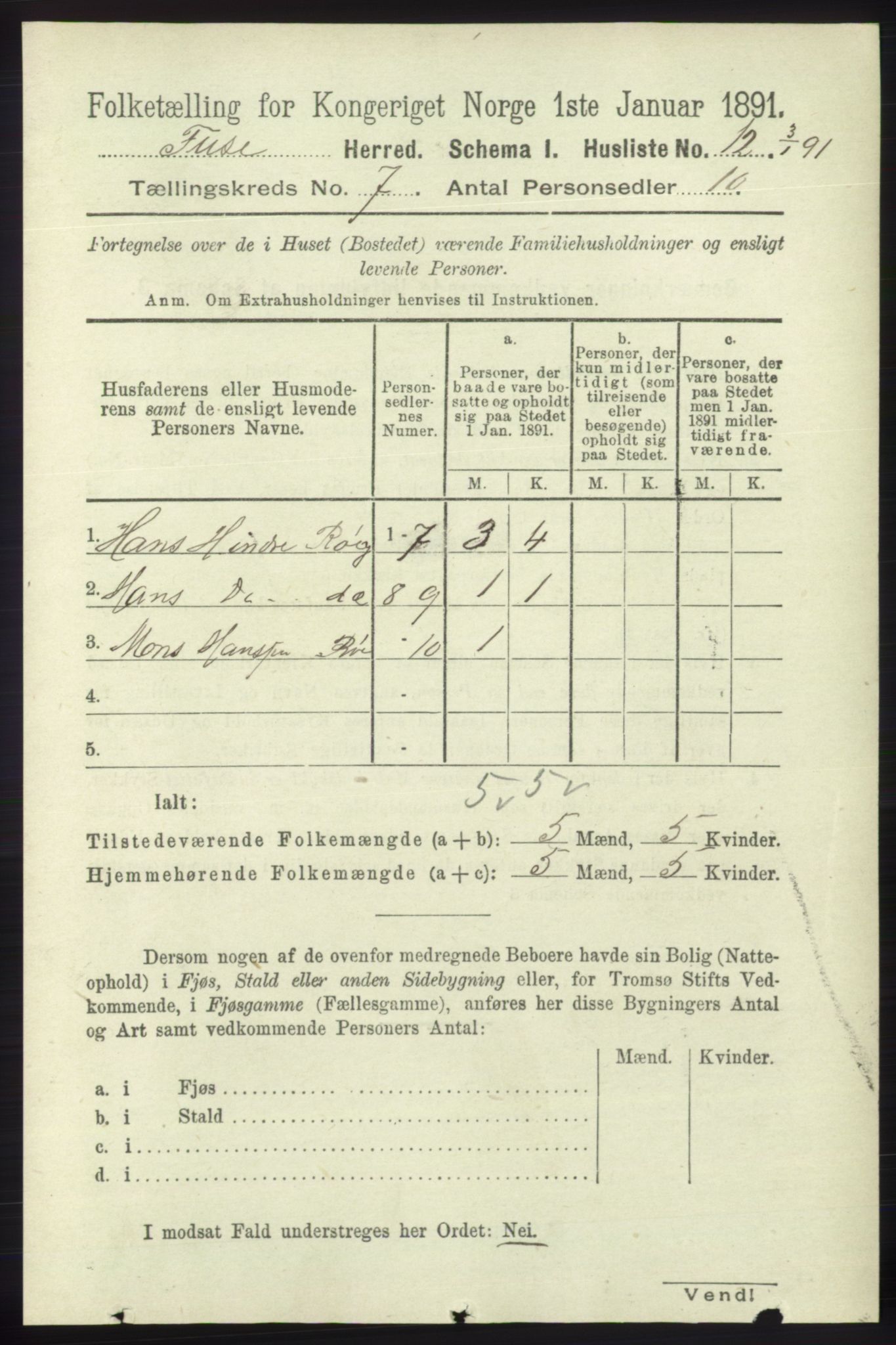 RA, 1891 census for 1241 Fusa, 1891, p. 1275