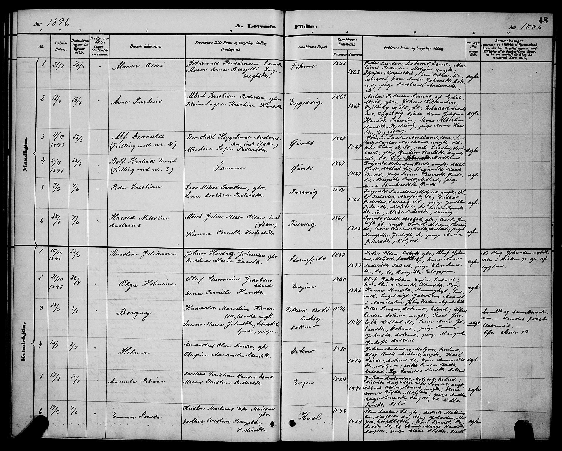 Ministerialprotokoller, klokkerbøker og fødselsregistre - Nordland, AV/SAT-A-1459/846/L0654: Parish register (copy) no. 846C04, 1887-1901, p. 48