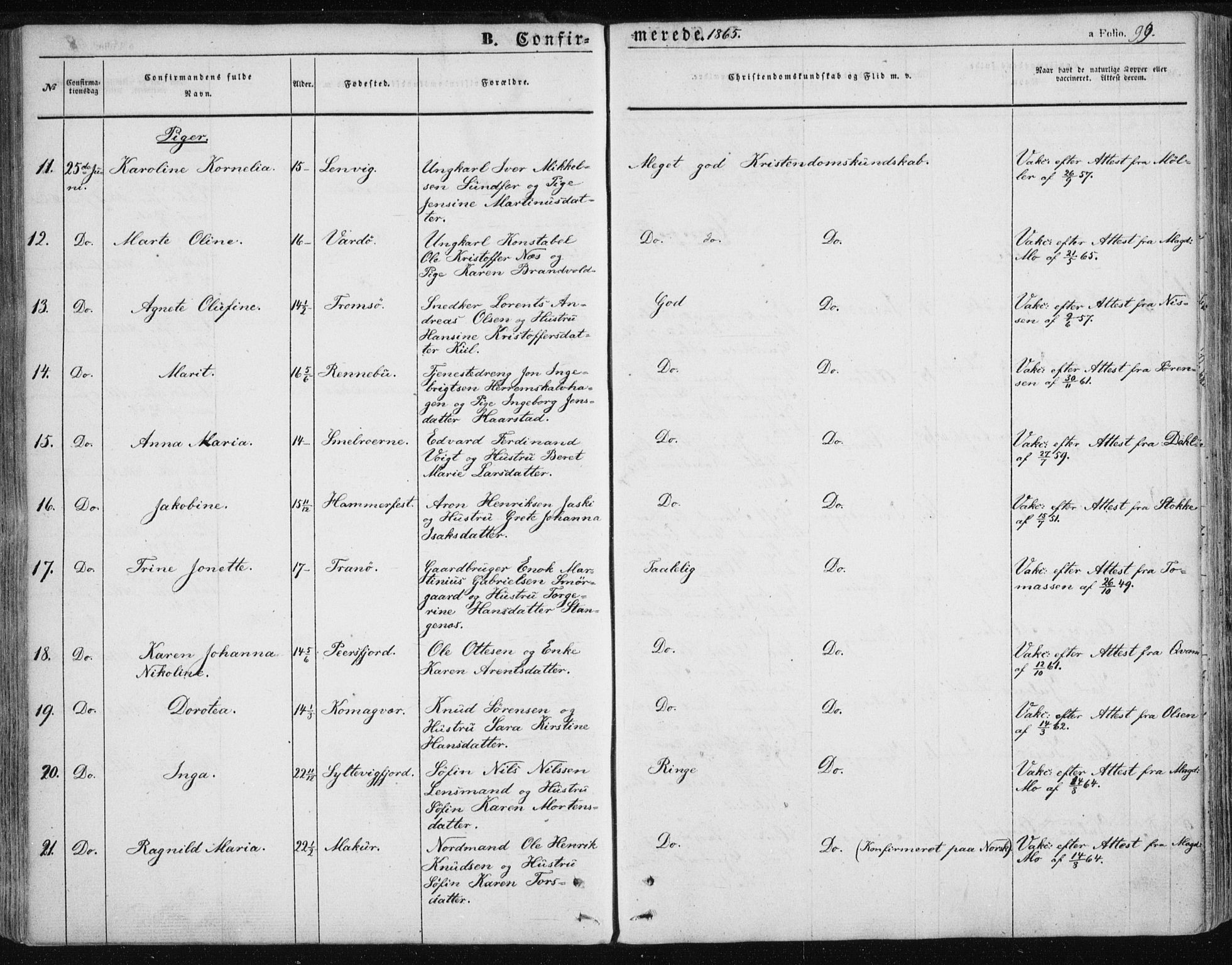Vardø sokneprestkontor, SATØ/S-1332/H/Ha/L0004kirke: Parish register (official) no. 4, 1862-1871, p. 99