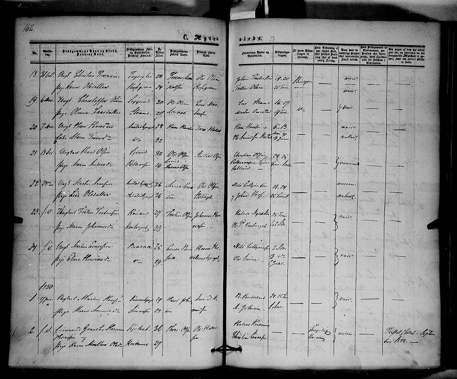 Hof prestekontor, SAH/PREST-038/H/Ha/Haa/L0008: Parish register (official) no. 8, 1849-1861, p. 162