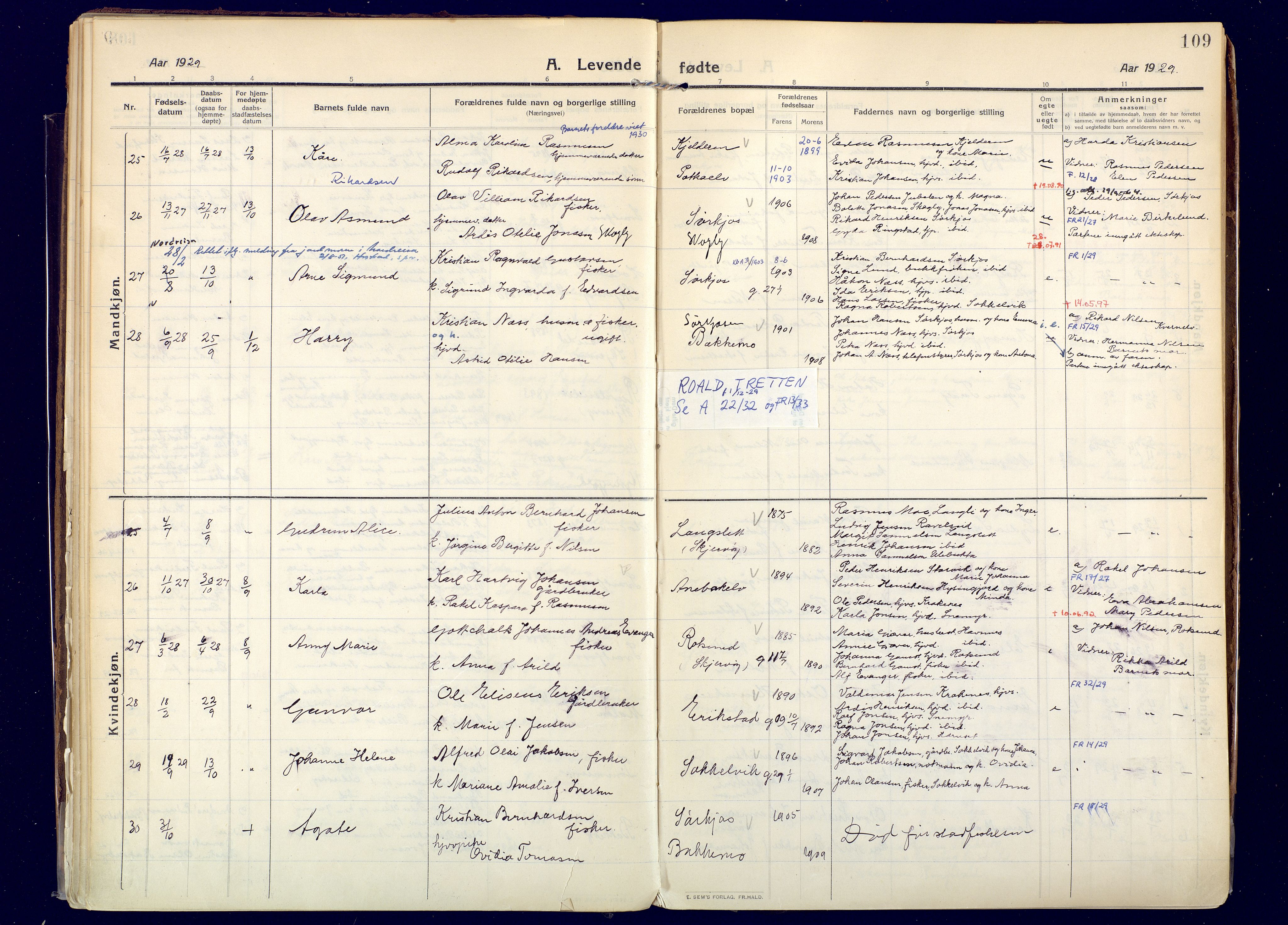 Skjervøy sokneprestkontor, AV/SATØ-S-1300/H/Ha/Haa: Parish register (official) no. 20, 1911-1931, p. 109