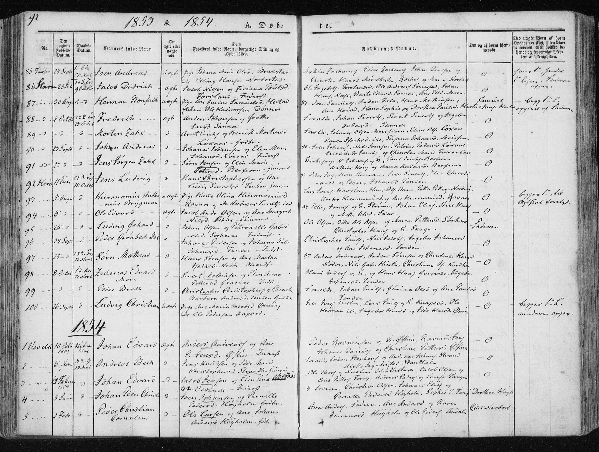 Ministerialprotokoller, klokkerbøker og fødselsregistre - Nordland, SAT/A-1459/830/L0446: Parish register (official) no. 830A10, 1831-1865, p. 92