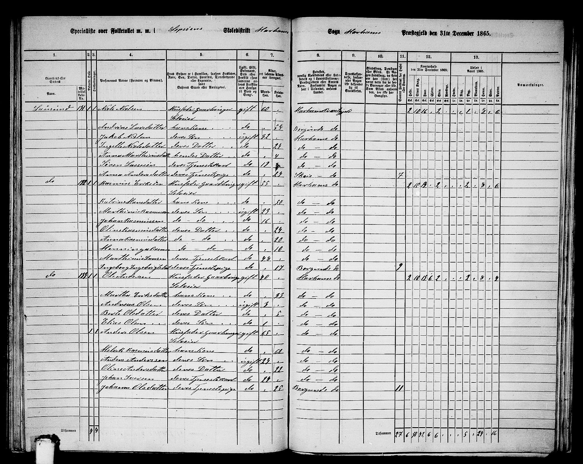 RA, 1865 census for Haram, 1865, p. 61