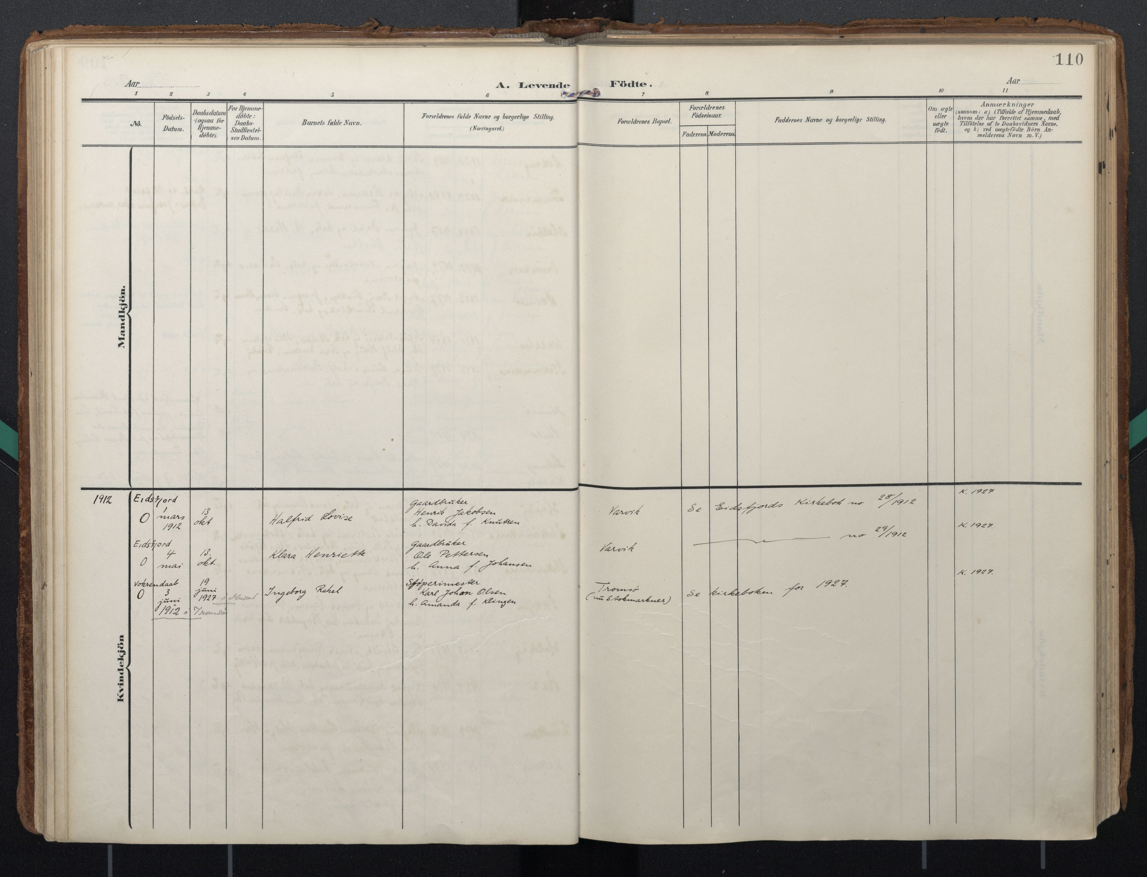 Ministerialprotokoller, klokkerbøker og fødselsregistre - Nordland, AV/SAT-A-1459/888/L1248: Parish register (official) no. 888A14, 1904-1913, p. 110