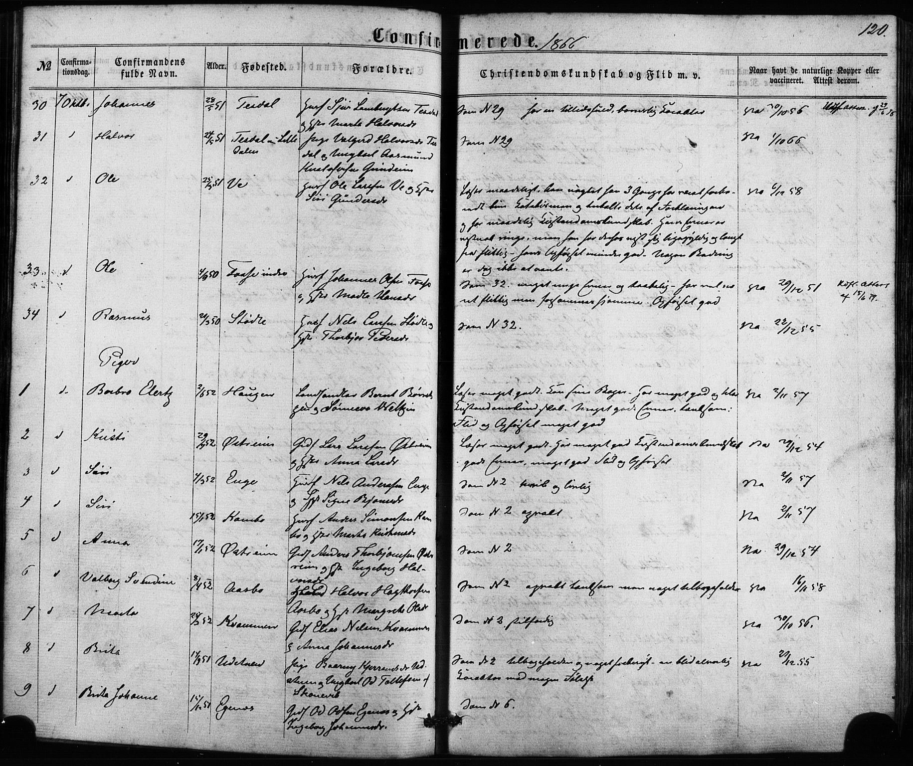 Etne sokneprestembete, AV/SAB-A-75001/H/Haa: Parish register (official) no. A 9, 1862-1878, p. 120