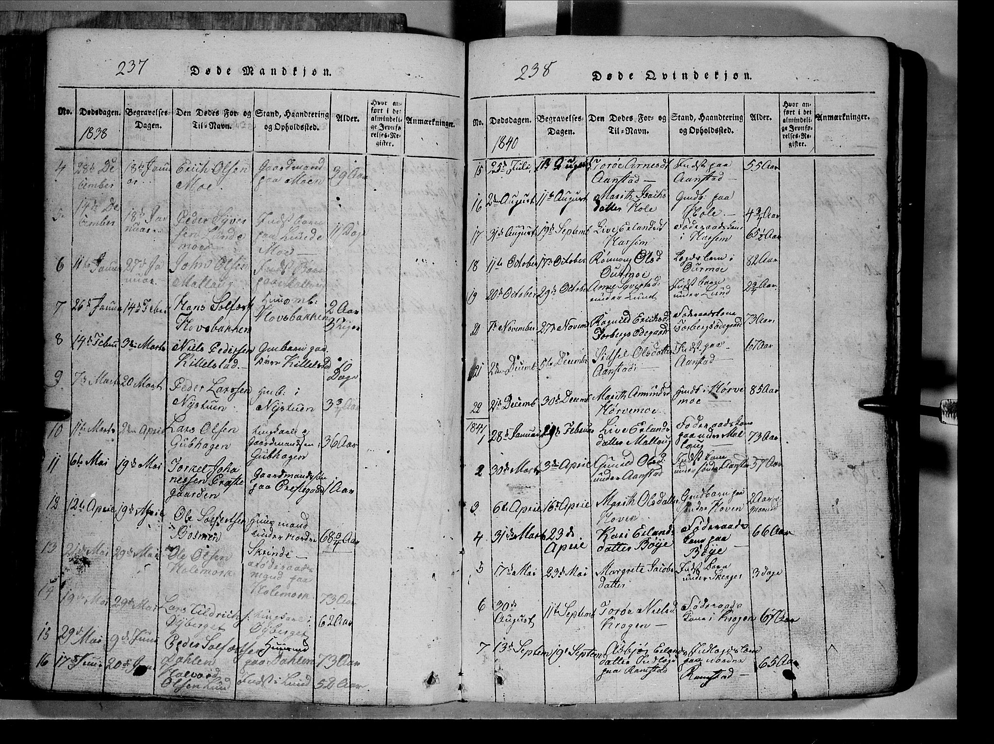 Lom prestekontor, SAH/PREST-070/L/L0003: Parish register (copy) no. 3, 1815-1844, p. 237-238