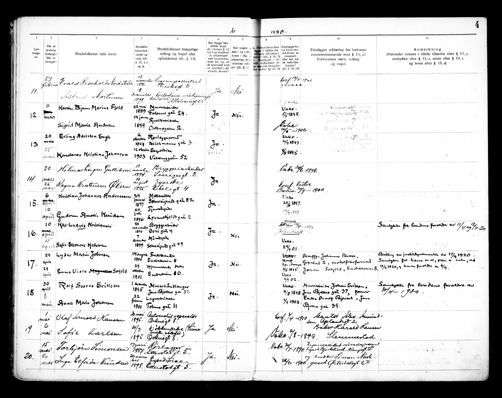 Vålerengen prestekontor Kirkebøker, AV/SAO-A-10878/H/Ha/L0003: Banns register no. 3, 1919-1932, p. 4