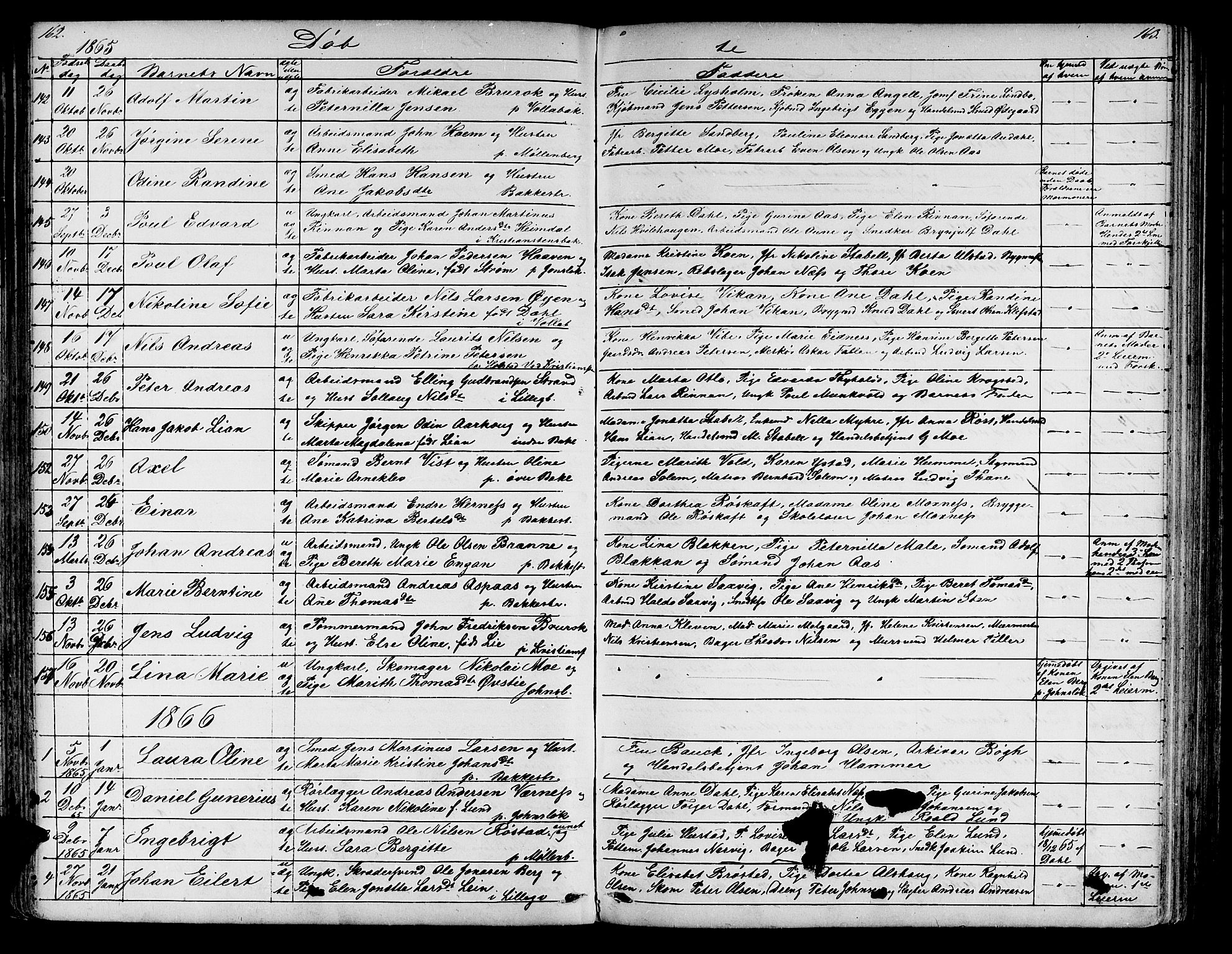 Ministerialprotokoller, klokkerbøker og fødselsregistre - Sør-Trøndelag, SAT/A-1456/604/L0219: Parish register (copy) no. 604C02, 1851-1869, p. 162-163
