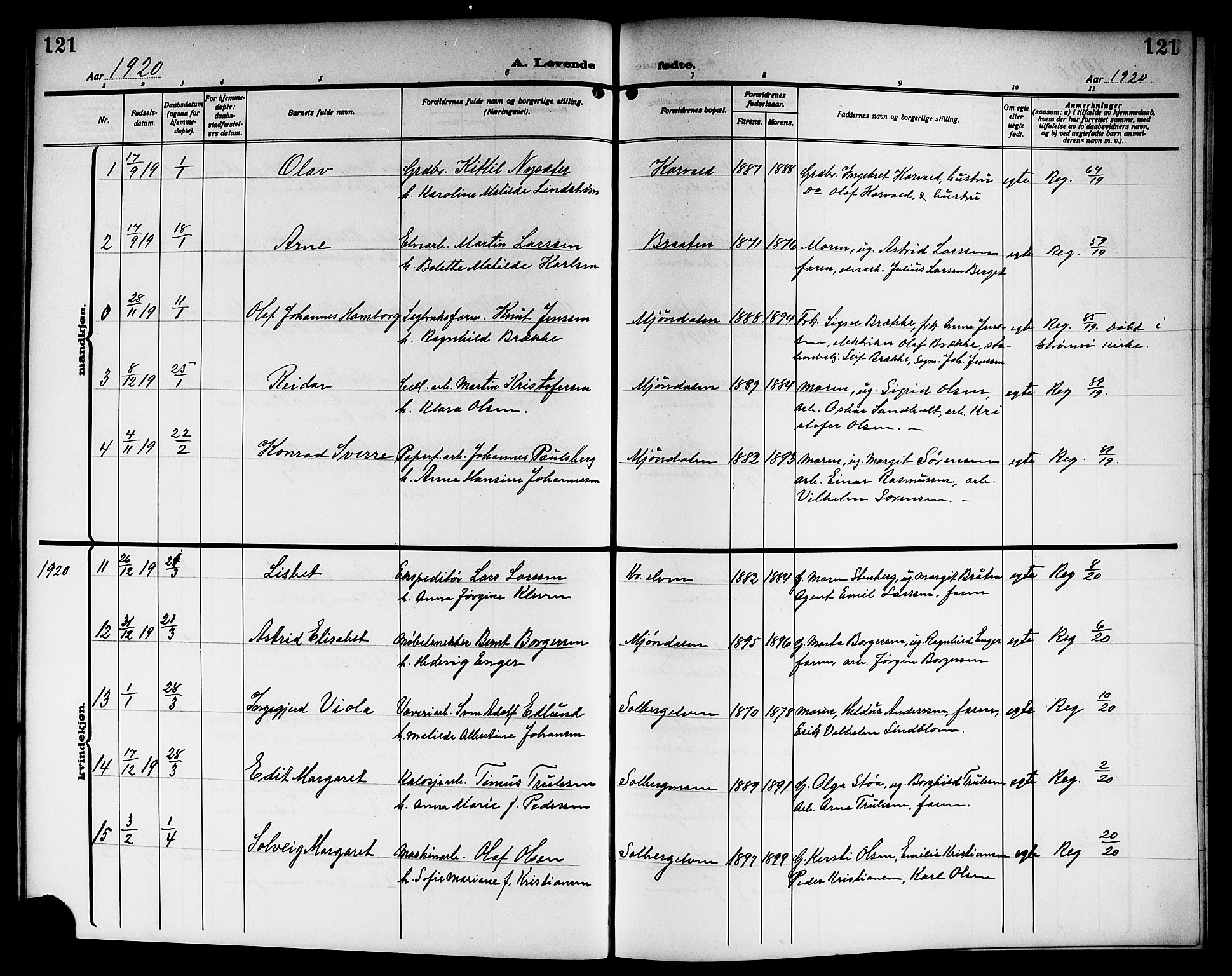 Nedre Eiker kirkebøker, SAKO/A-612/G/Ga/L0005: Parish register (copy) no. 5, 1913-1921, p. 121