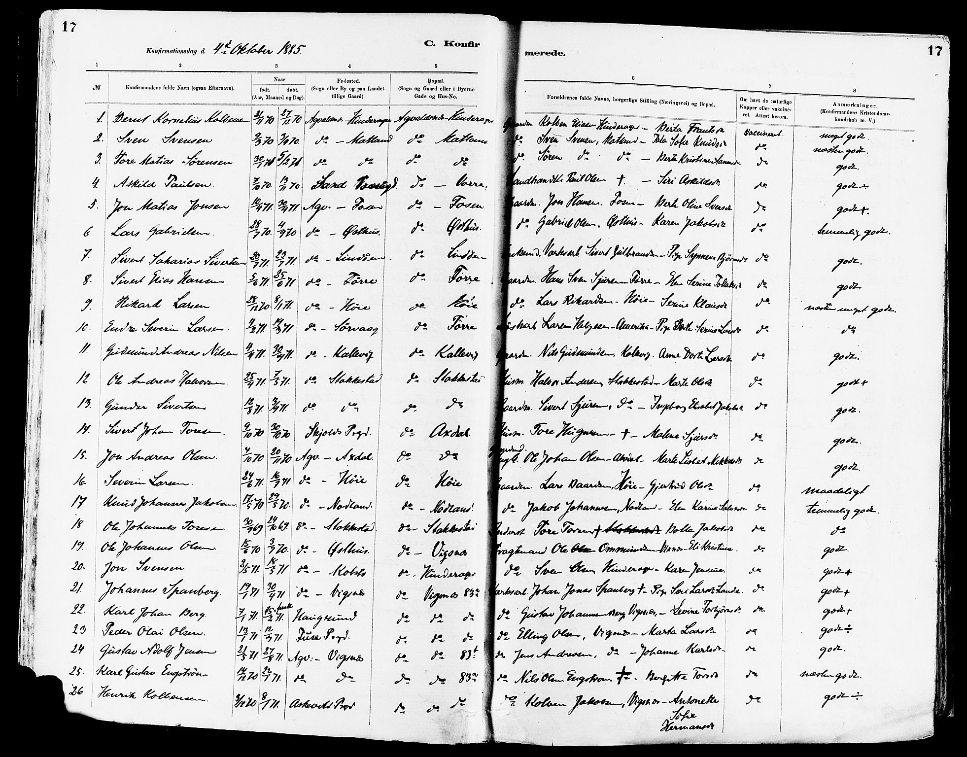 Avaldsnes sokneprestkontor, SAST/A -101851/H/Ha/Haa/L0015: Parish register (official) no. A 15, 1880-1906, p. 17