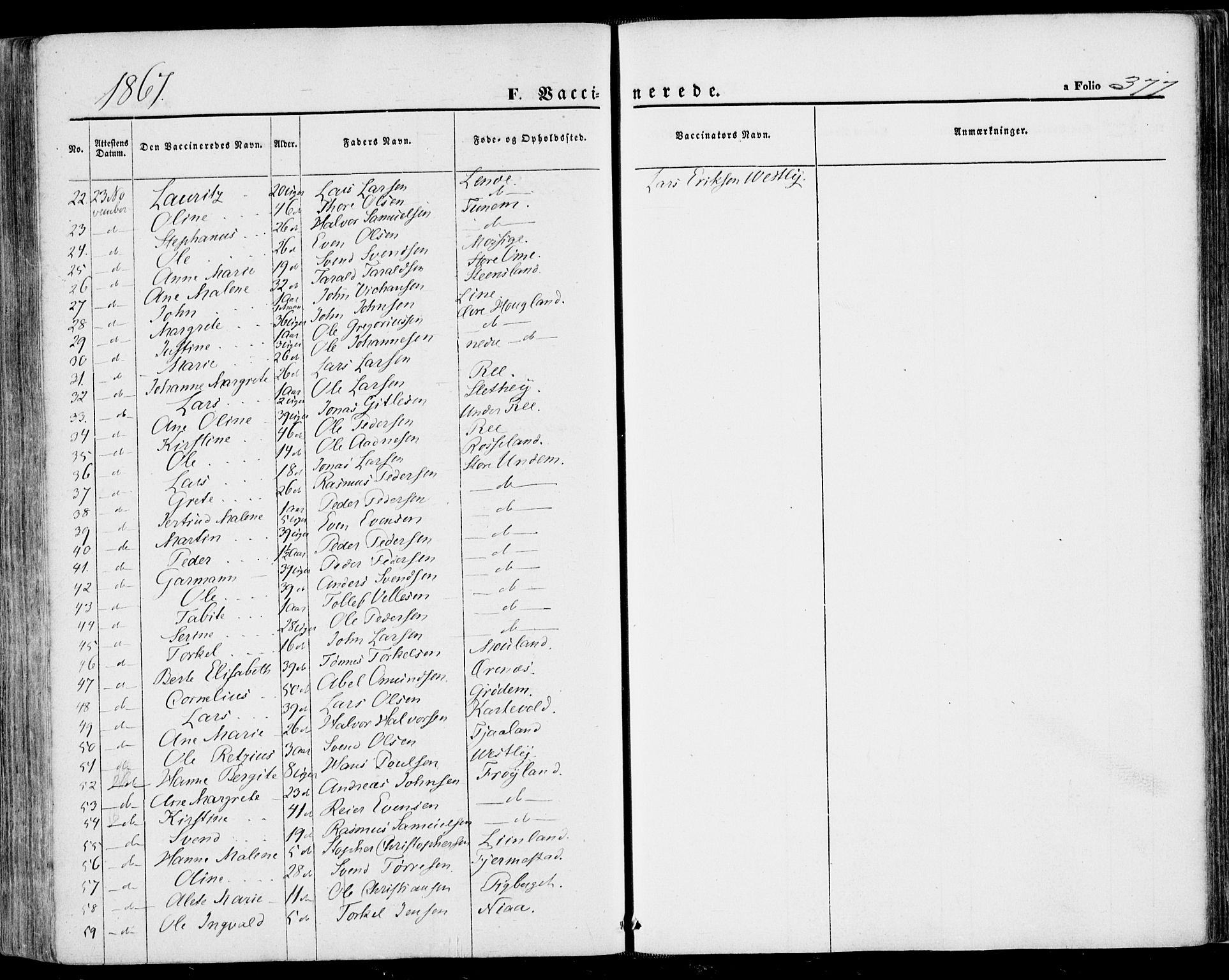 Lye sokneprestkontor, AV/SAST-A-101794/001/30BA/L0007: Parish register (official) no. A 6, 1856-1871, p. 377