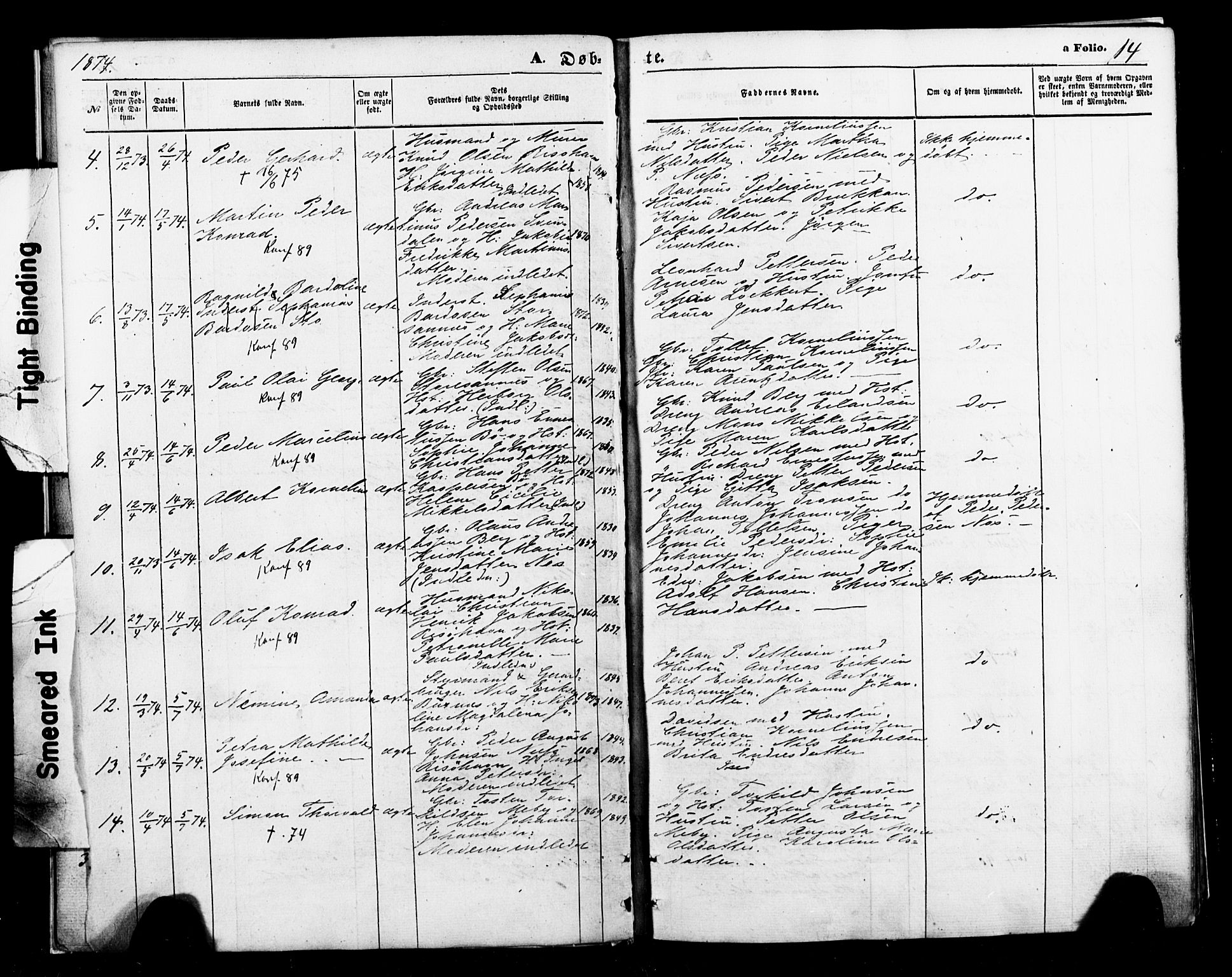Ministerialprotokoller, klokkerbøker og fødselsregistre - Nordland, SAT/A-1459/898/L1421: Parish register (official) no. 898A01, 1866-1886, p. 14