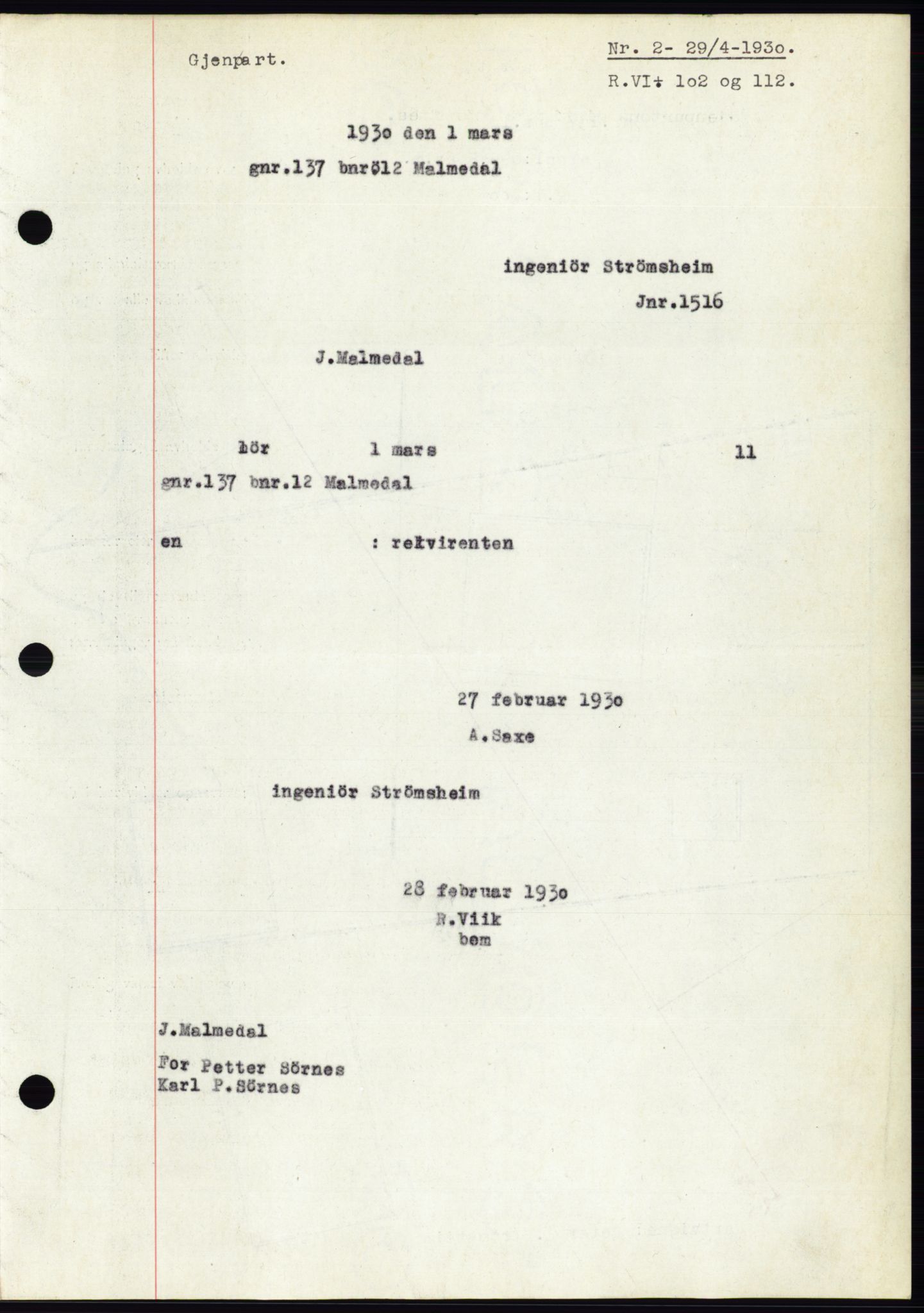 Ålesund byfogd, SAT/A-4384: Mortgage book no. 26, 1930-1930, Deed date: 29.04.1930