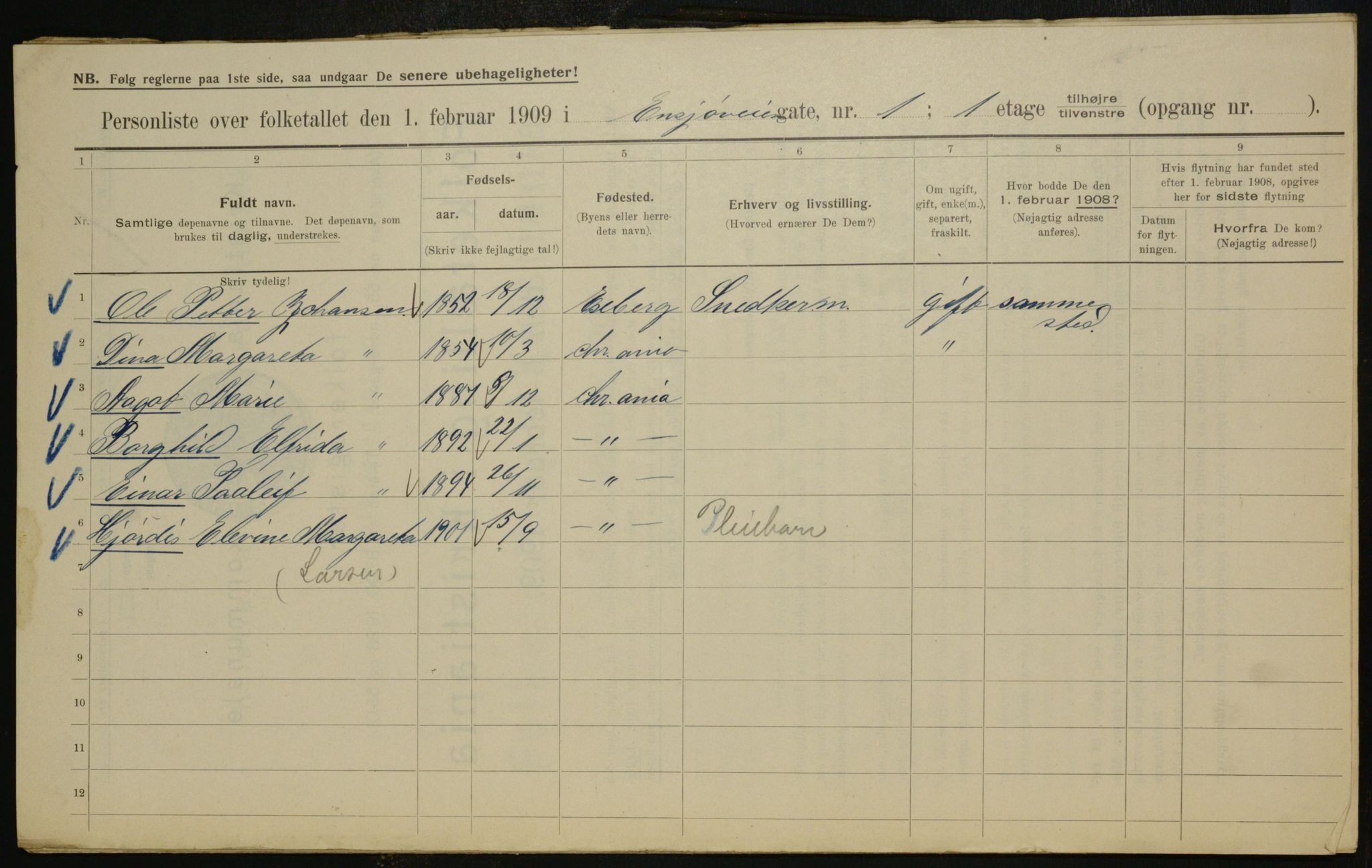 OBA, Municipal Census 1909 for Kristiania, 1909, p. 19808