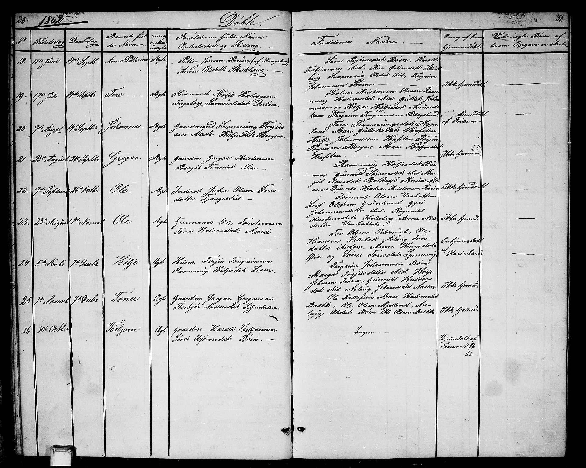 Gransherad kirkebøker, AV/SAKO-A-267/G/Ga/L0002: Parish register (copy) no. I 2, 1854-1886, p. 30-31