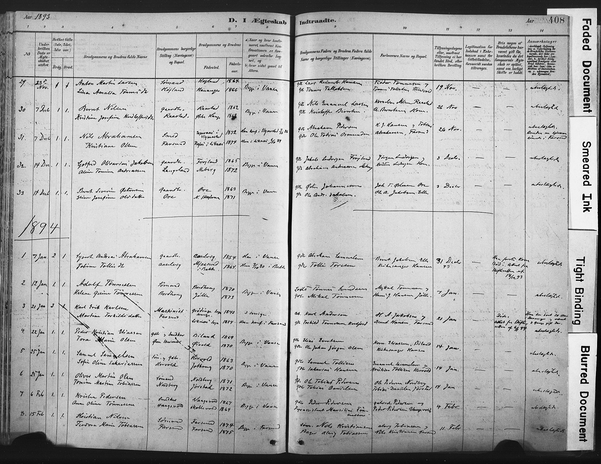 Lista sokneprestkontor, SAK/1111-0027/F/Fa/L0012: Parish register (official) no. A 12, 1879-1903, p. 408