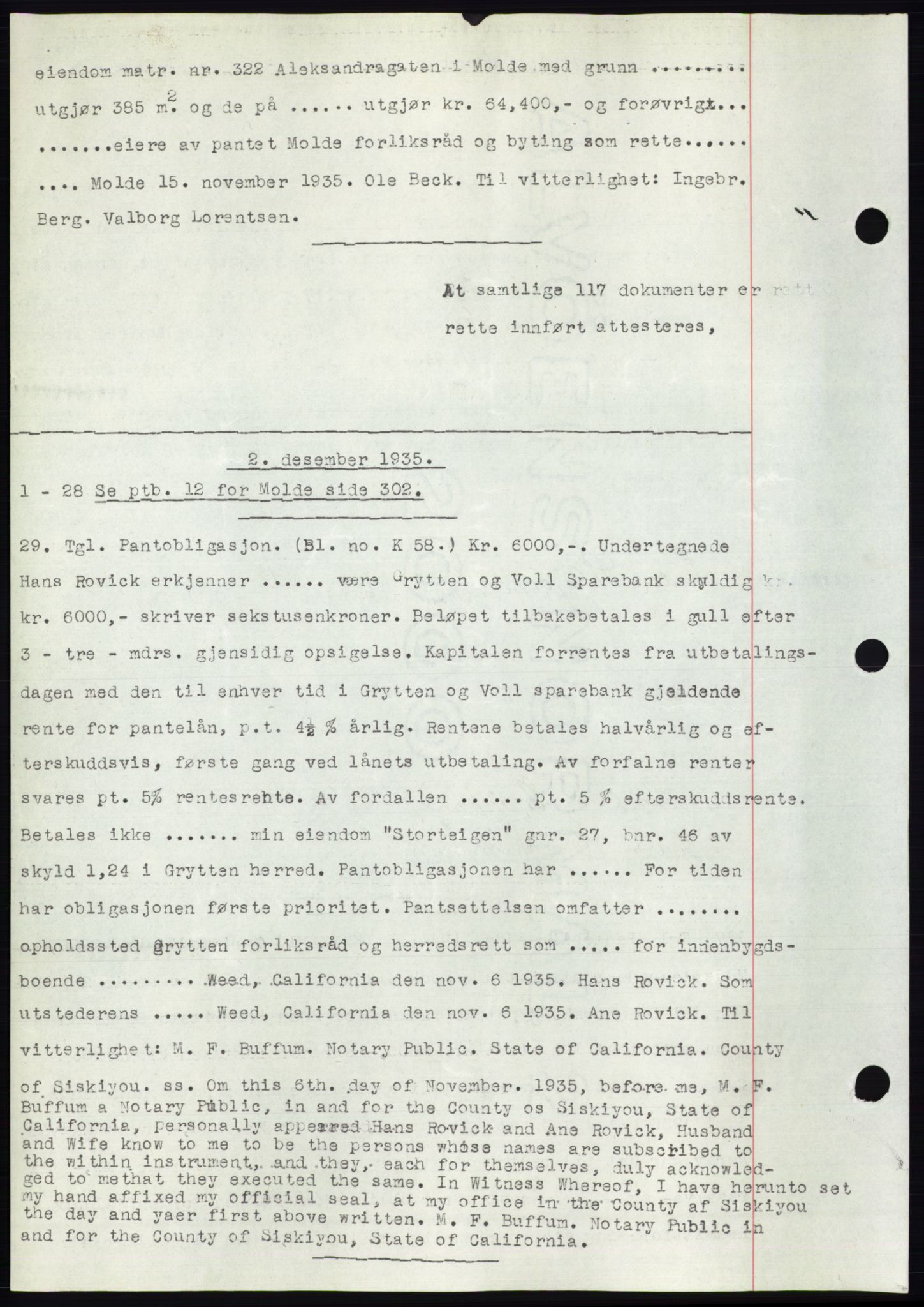 Romsdal sorenskriveri, AV/SAT-A-4149/1/2/2C/L0067: Mortgage book no. 61, 1935-1935, Deed date: 02.12.1935