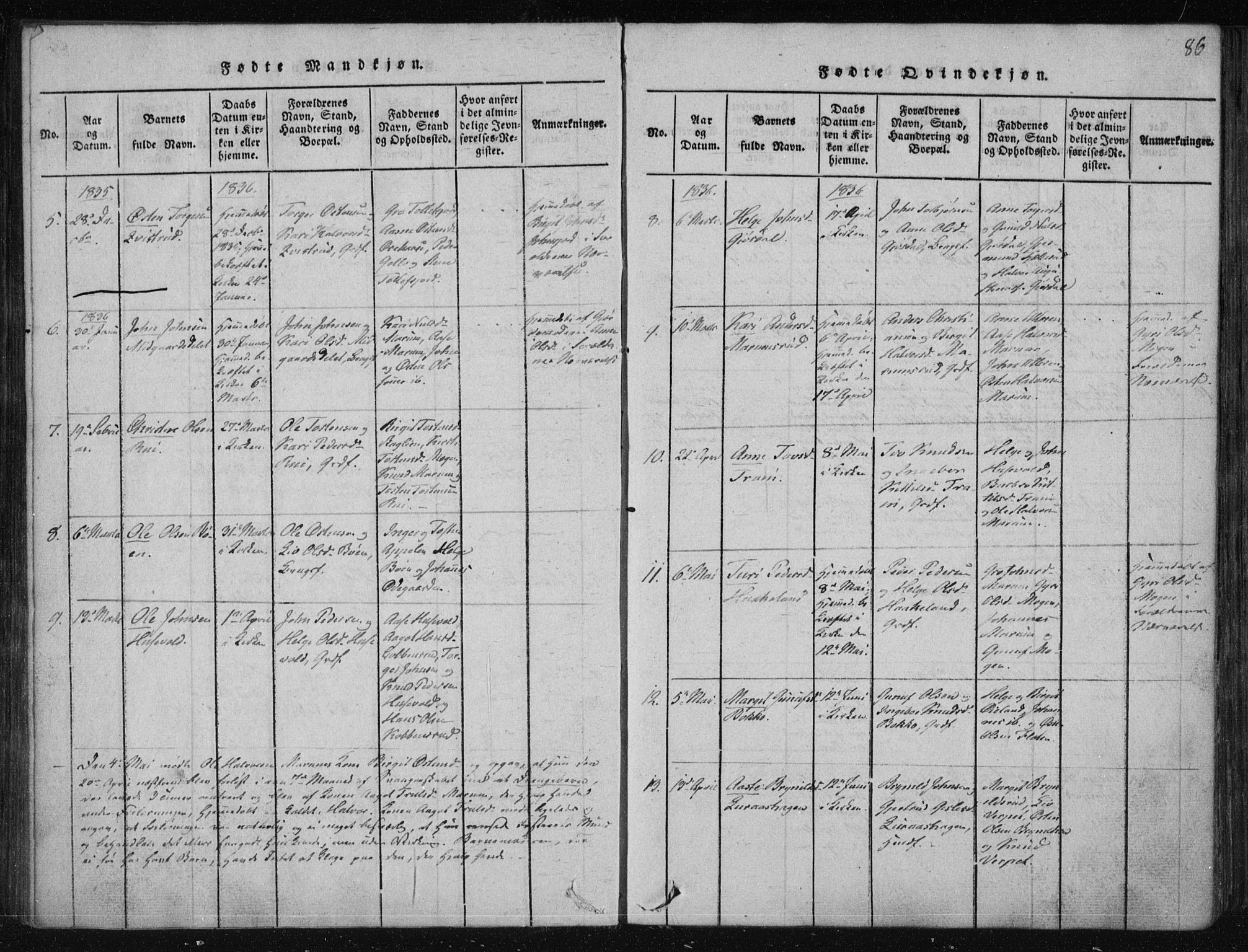 Tinn kirkebøker, SAKO/A-308/F/Fa/L0004: Parish register (official) no. I 4, 1815-1843, p. 85b-86a