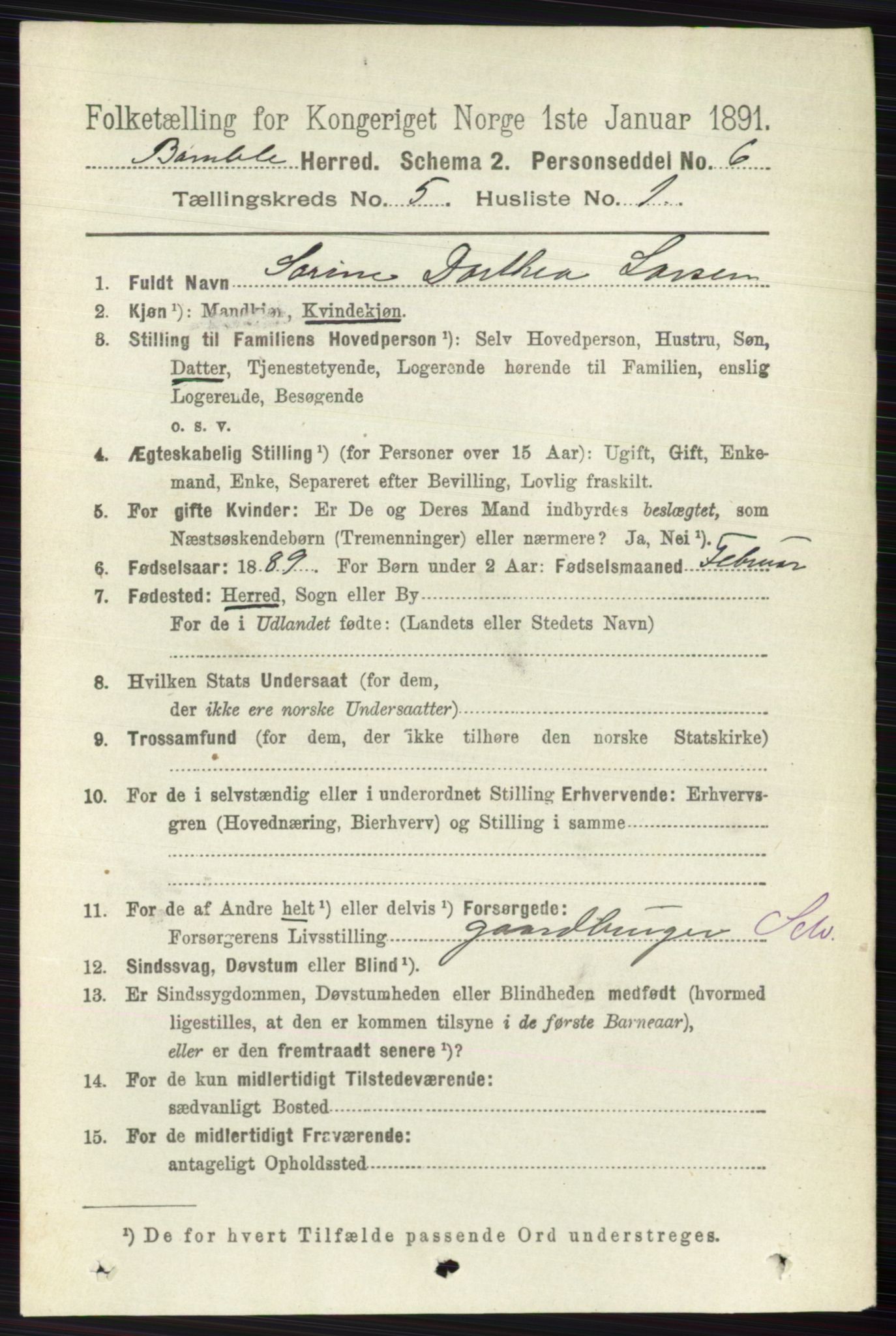 RA, 1891 census for 0814 Bamble, 1891, p. 2249