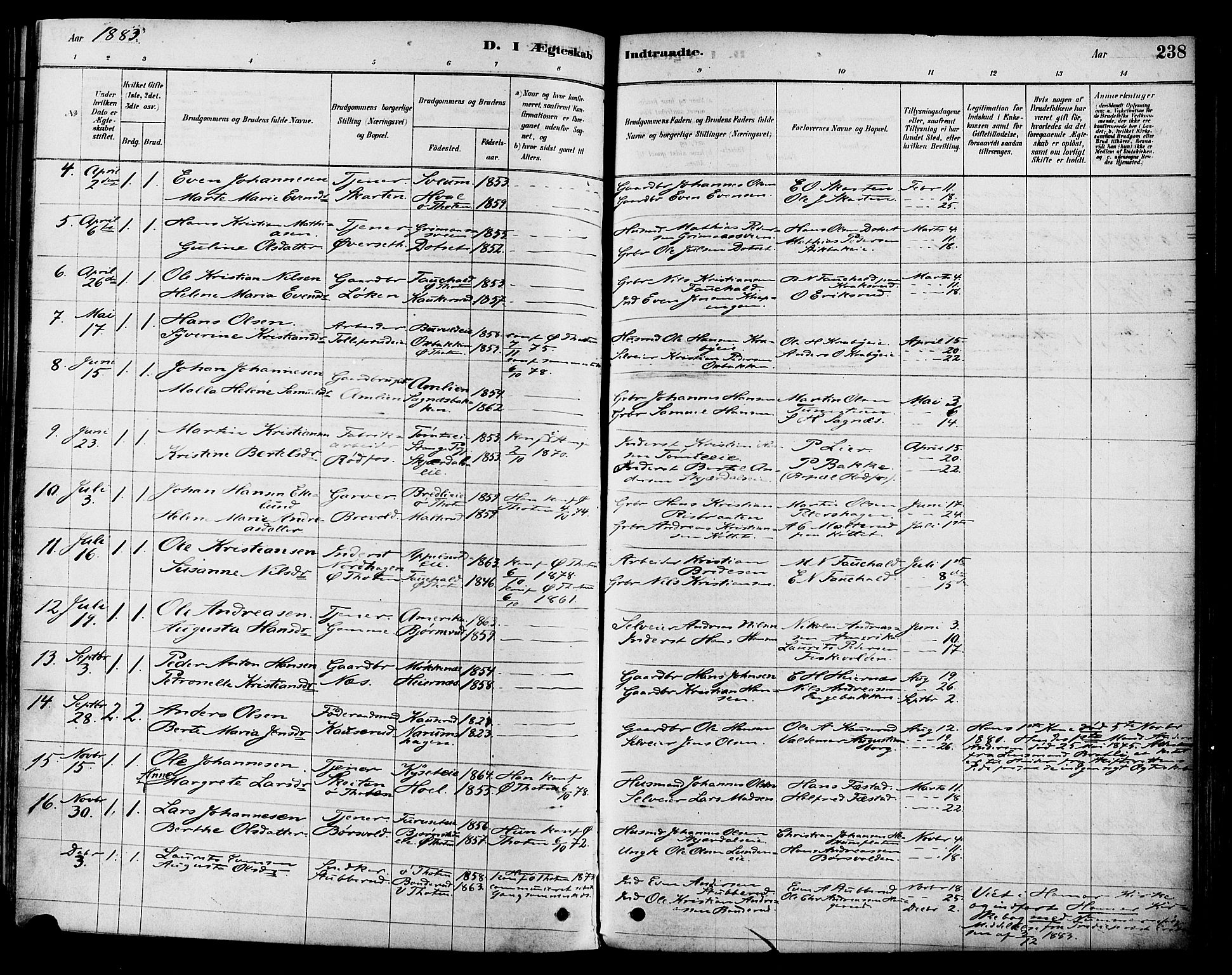 Vestre Toten prestekontor, AV/SAH-PREST-108/H/Ha/Haa/L0009: Parish register (official) no. 9, 1878-1894, p. 238