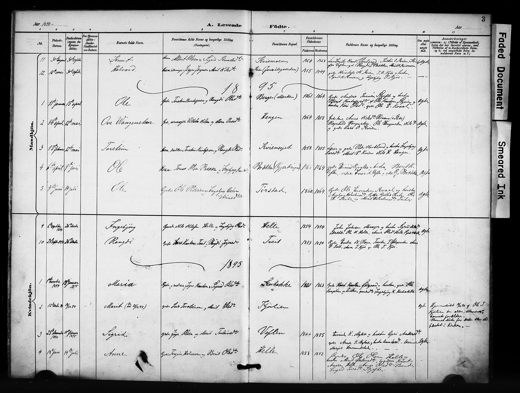 Vang prestekontor, Valdres, SAH/PREST-140/H/Hb/L0007: Parish register (copy) no. 7, 1893-1924, p. 3