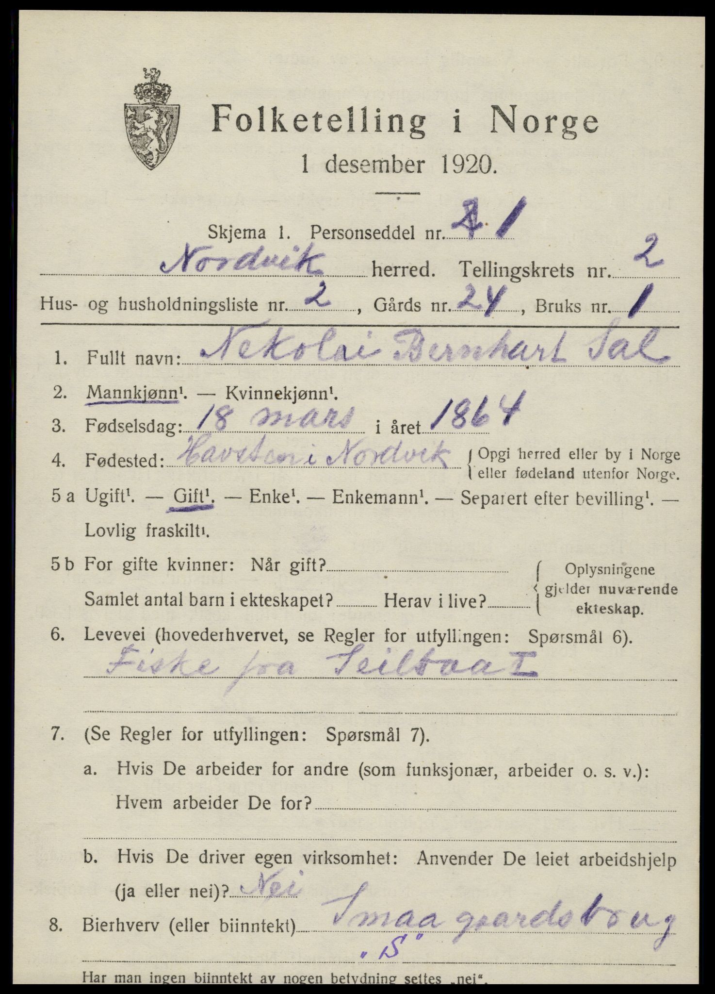 SAT, 1920 census for Nordvik, 1920, p. 1050