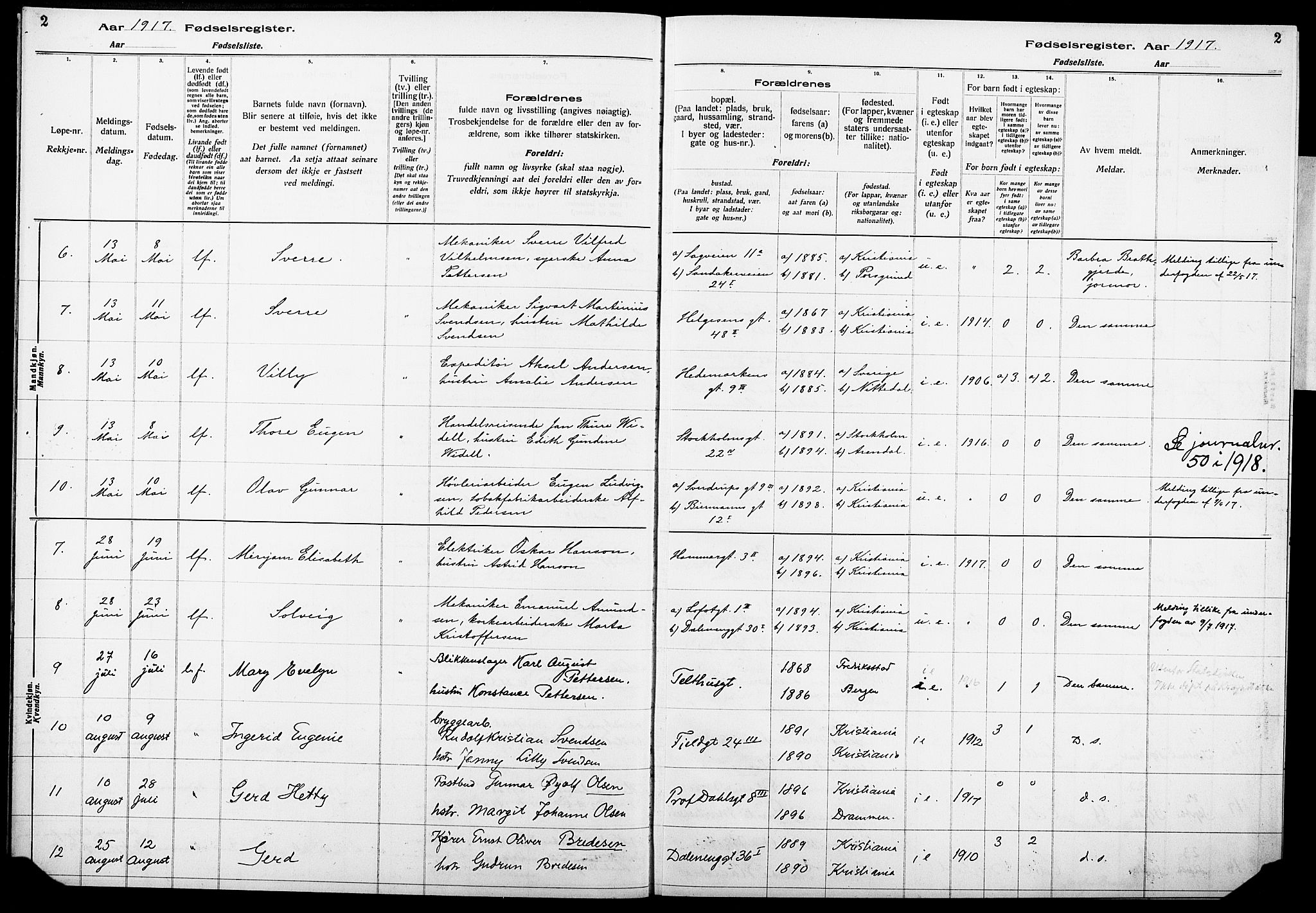 Krohgstøtten sykehusprest Kirkebøker, AV/SAO-A-10854/J/Ja/L0001: Birth register no. 1, 1917-1928, p. 2