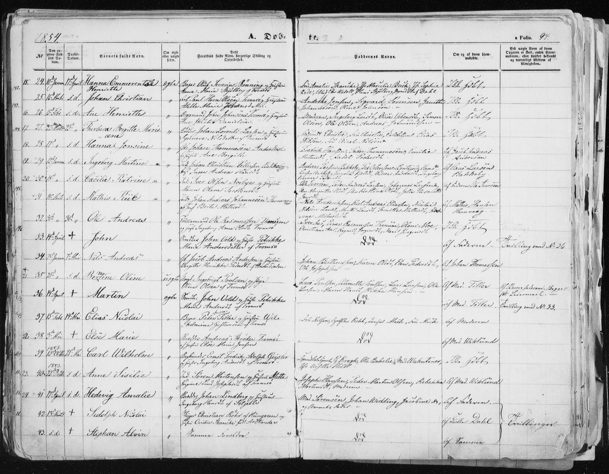 Tromsø sokneprestkontor/stiftsprosti/domprosti, SATØ/S-1343/G/Ga/L0010kirke: Parish register (official) no. 10, 1848-1855, p. 94