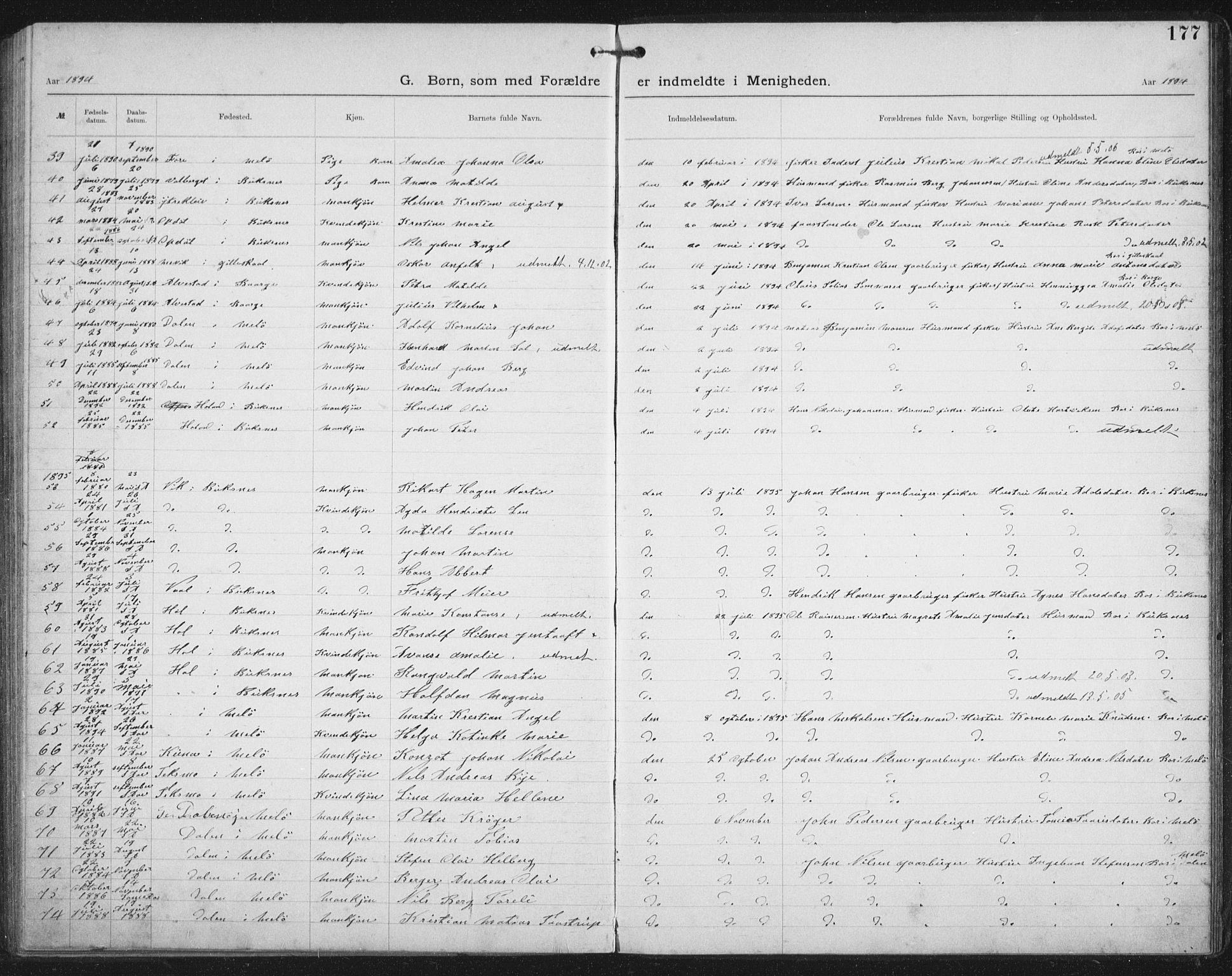 Ministerialprotokoller, klokkerbøker og fødselsregistre - Nordland, AV/SAT-A-1459/881/L1174: Dissenter register no. 881D01, 1891-1933, p. 177