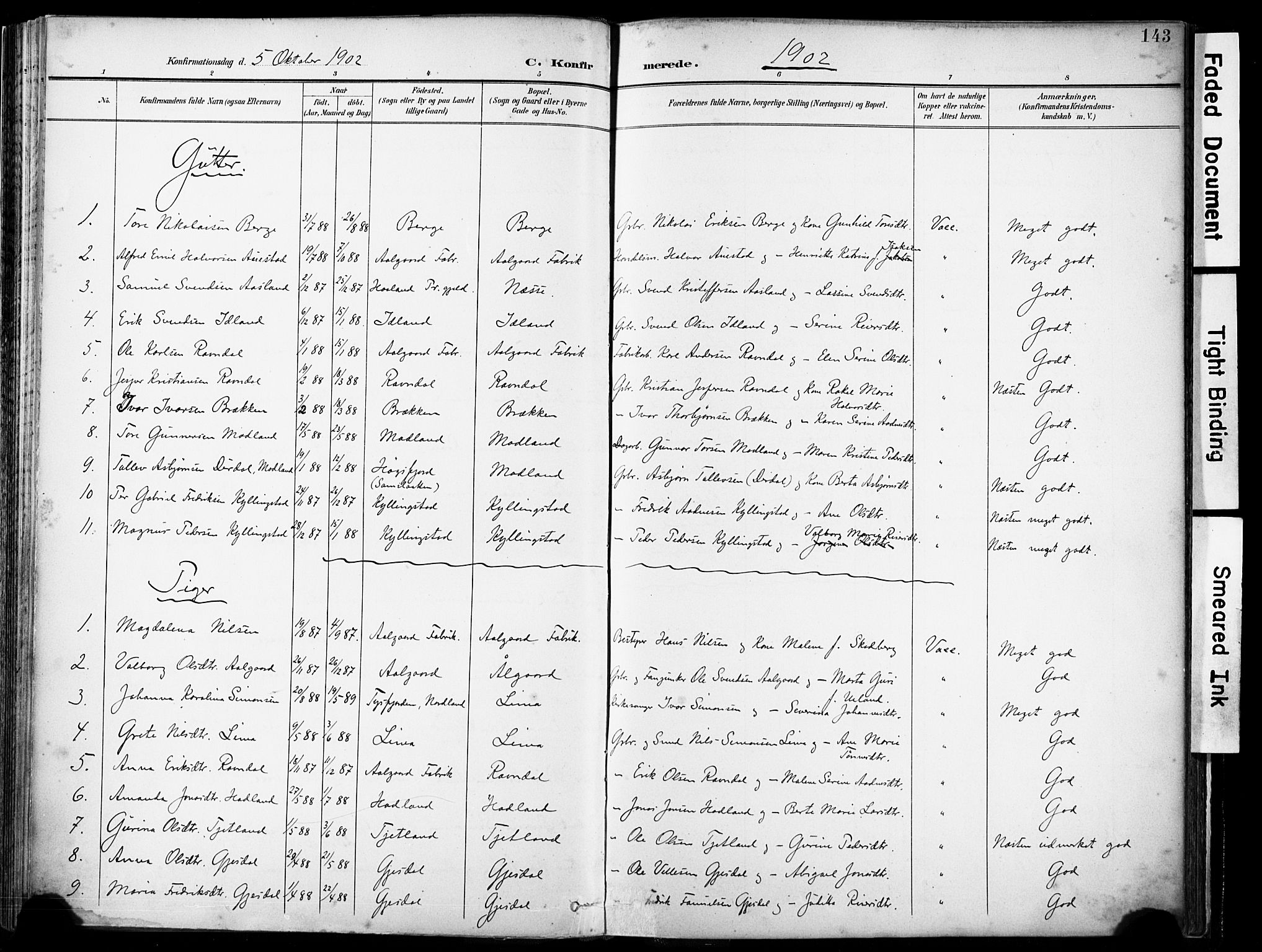 Lye sokneprestkontor, SAST/A-101794/001/30BA/L0012: Parish register (official) no. A 11, 1896-1909, p. 143