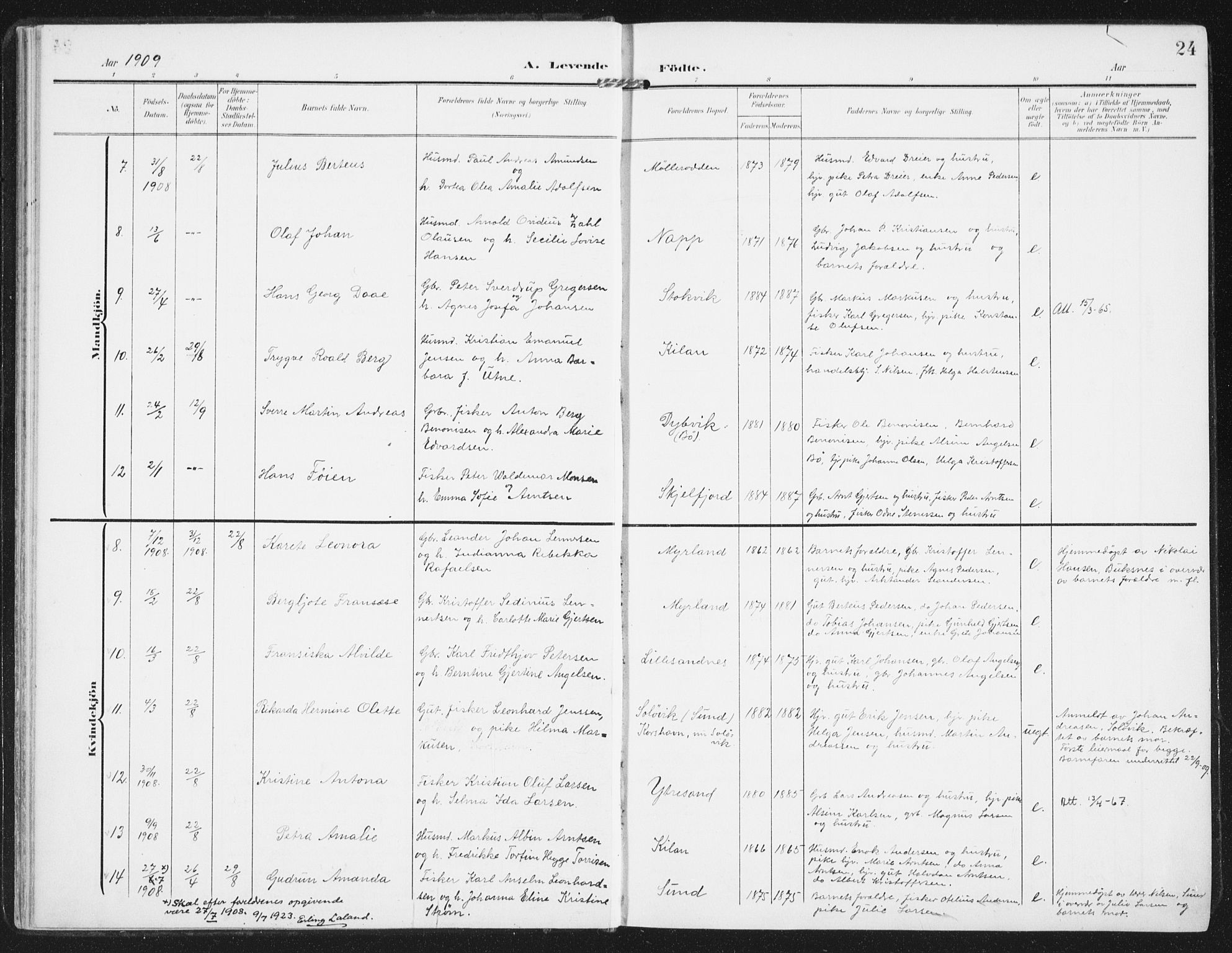 Ministerialprotokoller, klokkerbøker og fødselsregistre - Nordland, SAT/A-1459/885/L1206: Parish register (official) no. 885A07, 1905-1915, p. 24