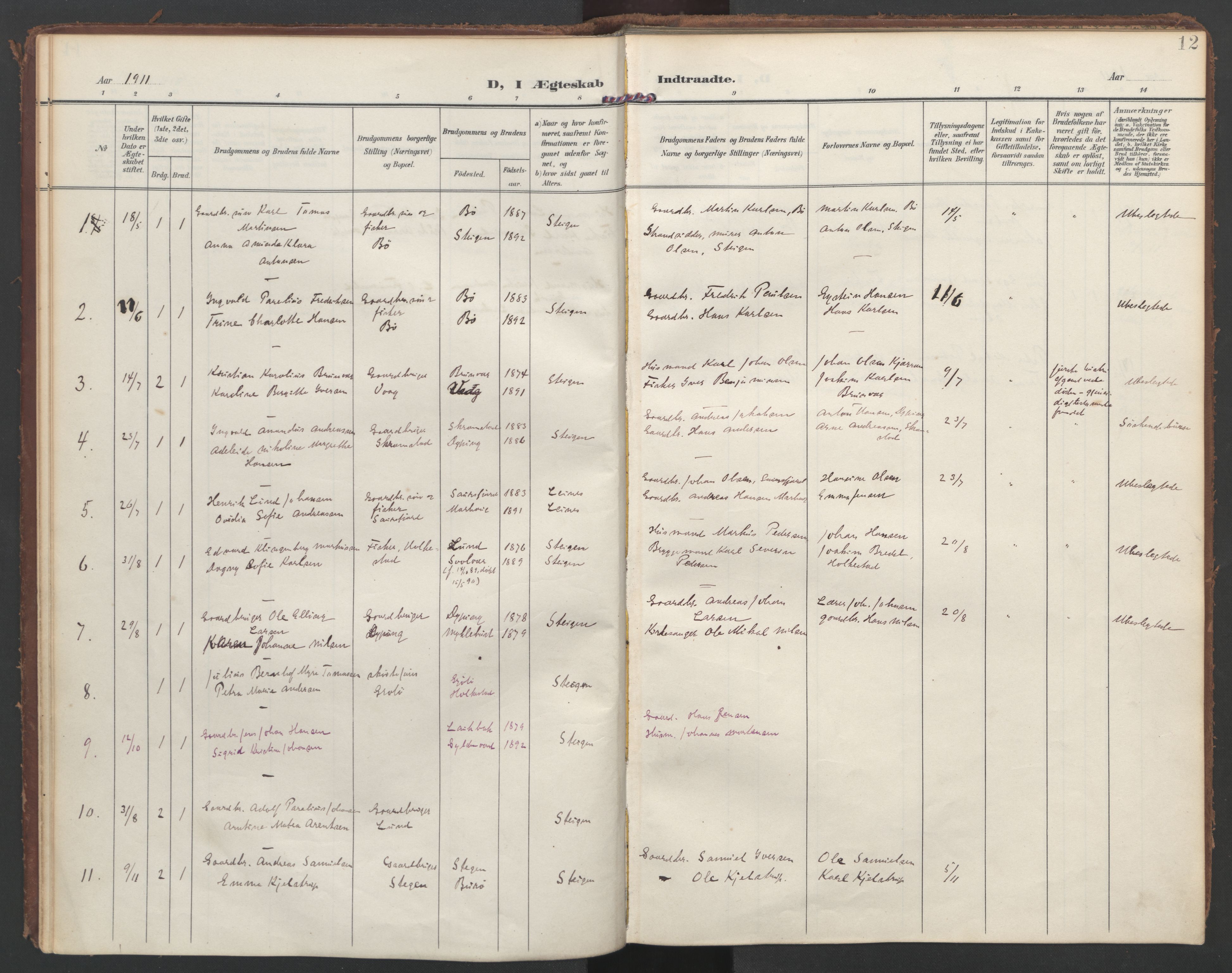 Ministerialprotokoller, klokkerbøker og fødselsregistre - Nordland, AV/SAT-A-1459/855/L0806: Parish register (official) no. 855A14, 1906-1922, p. 12