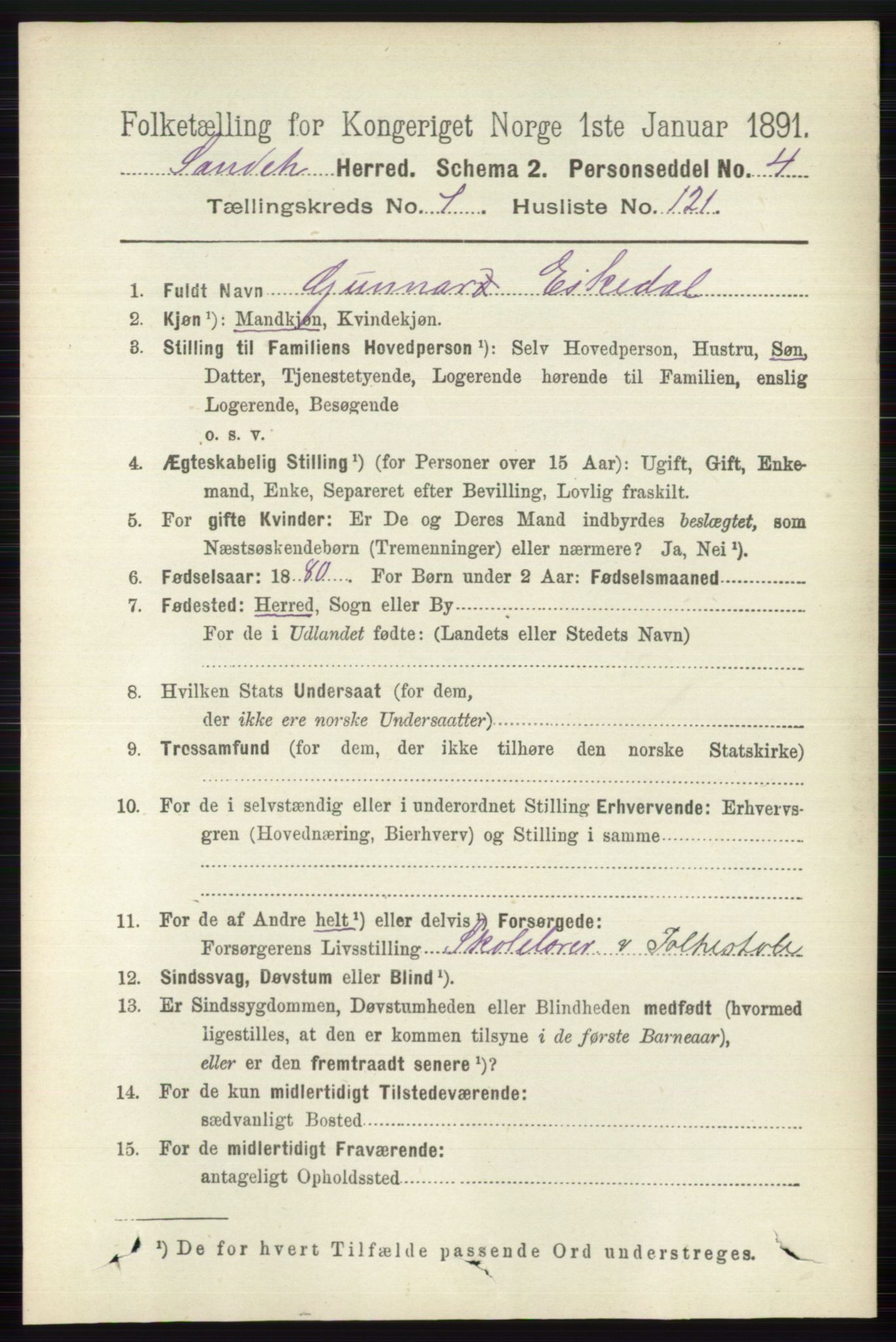 RA, 1891 census for 0724 Sandeherred, 1891, p. 4708