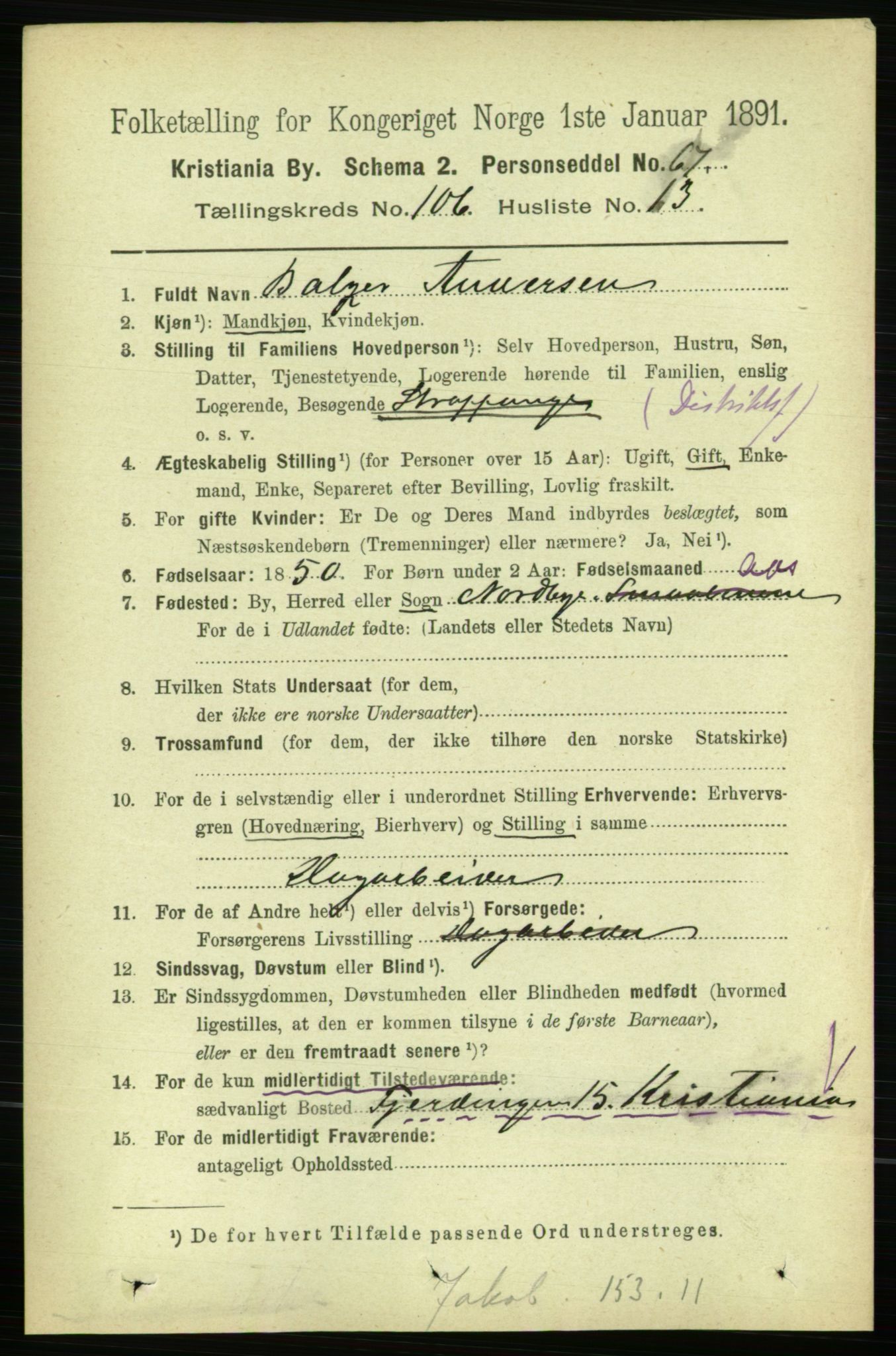 RA, 1891 census for 0301 Kristiania, 1891, p. 54122