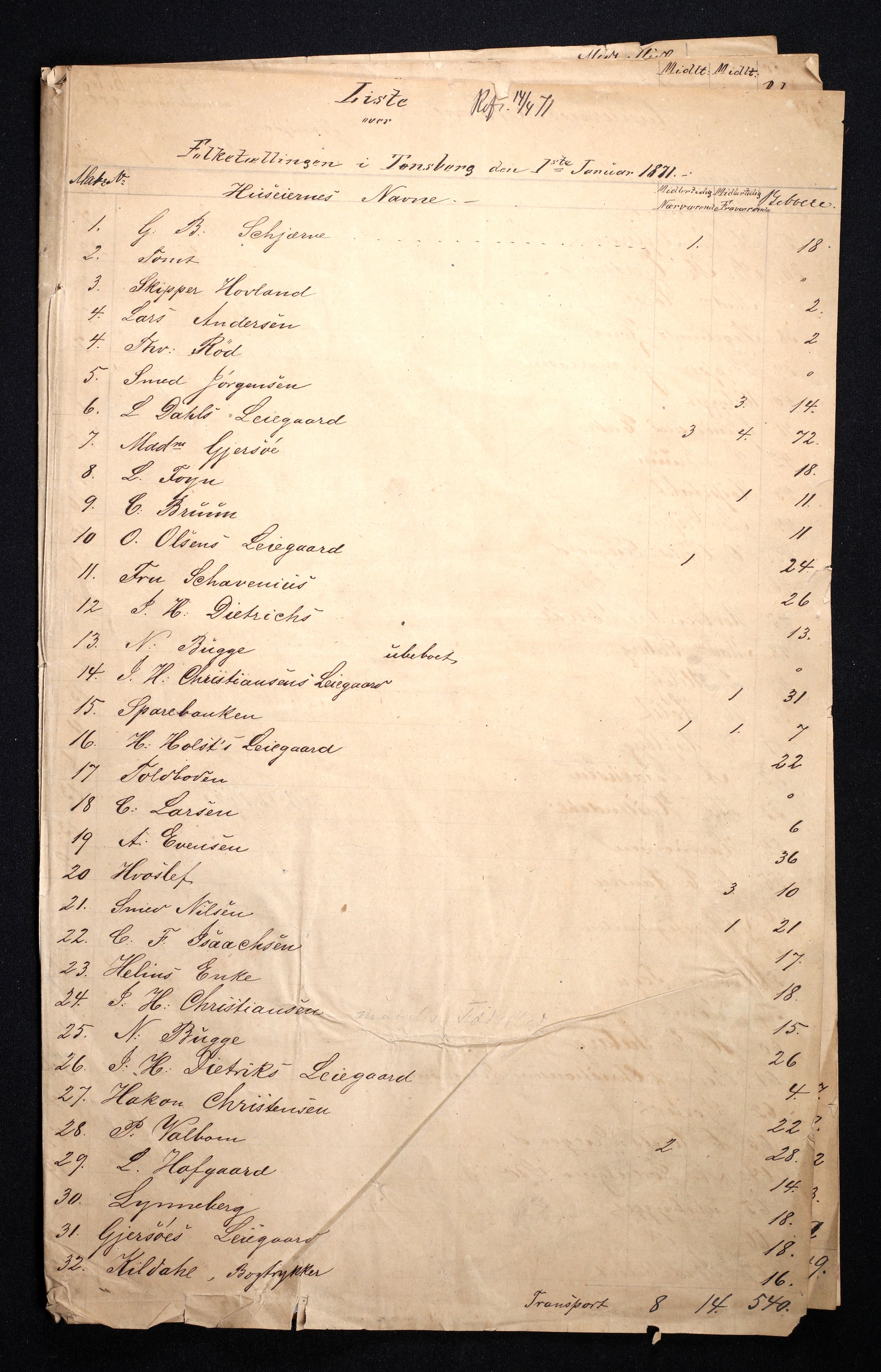 RA, 1870 census for 0705 Tønsberg, 1870, p. 2