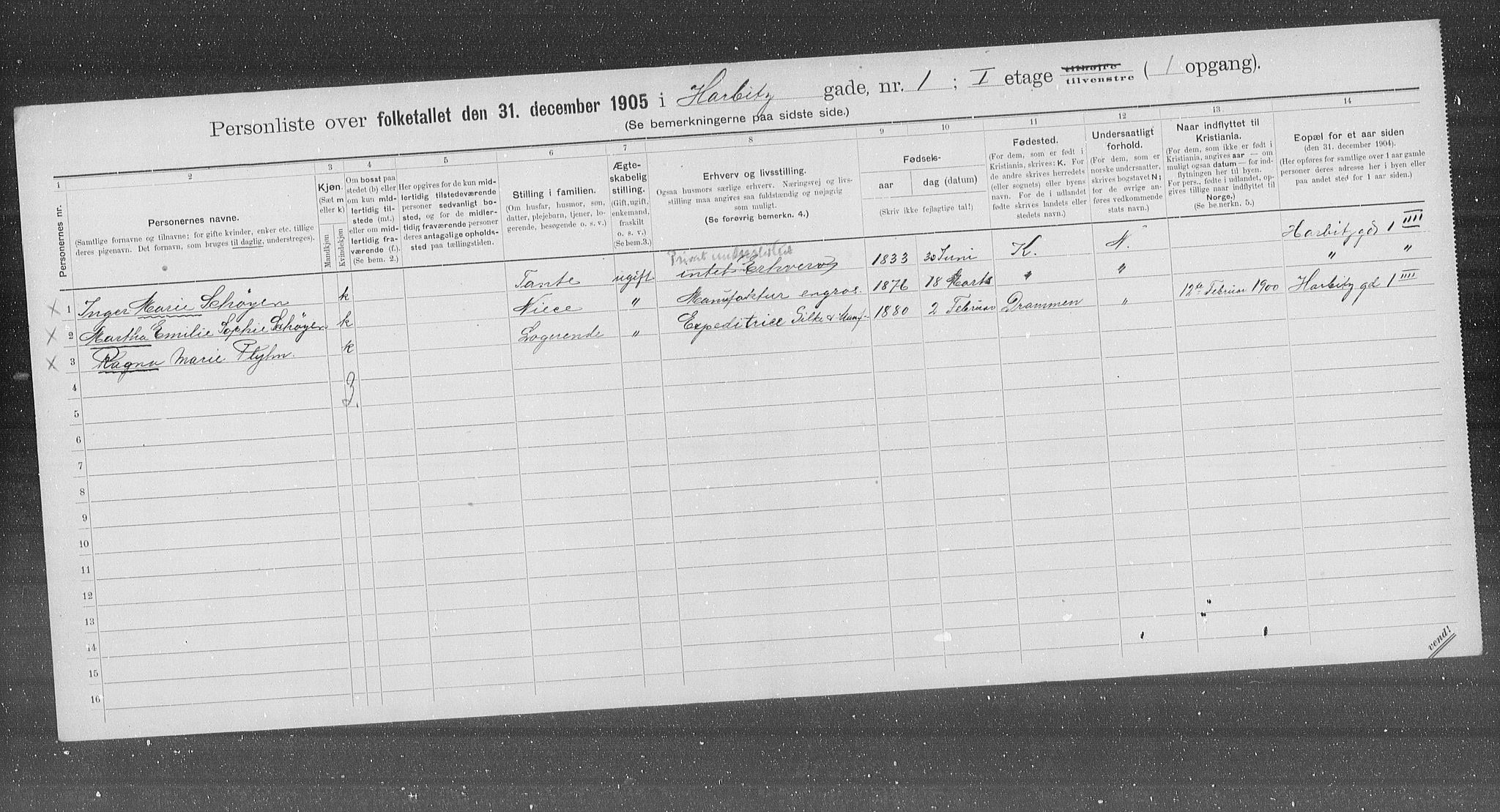 OBA, Municipal Census 1905 for Kristiania, 1905, p. 18039