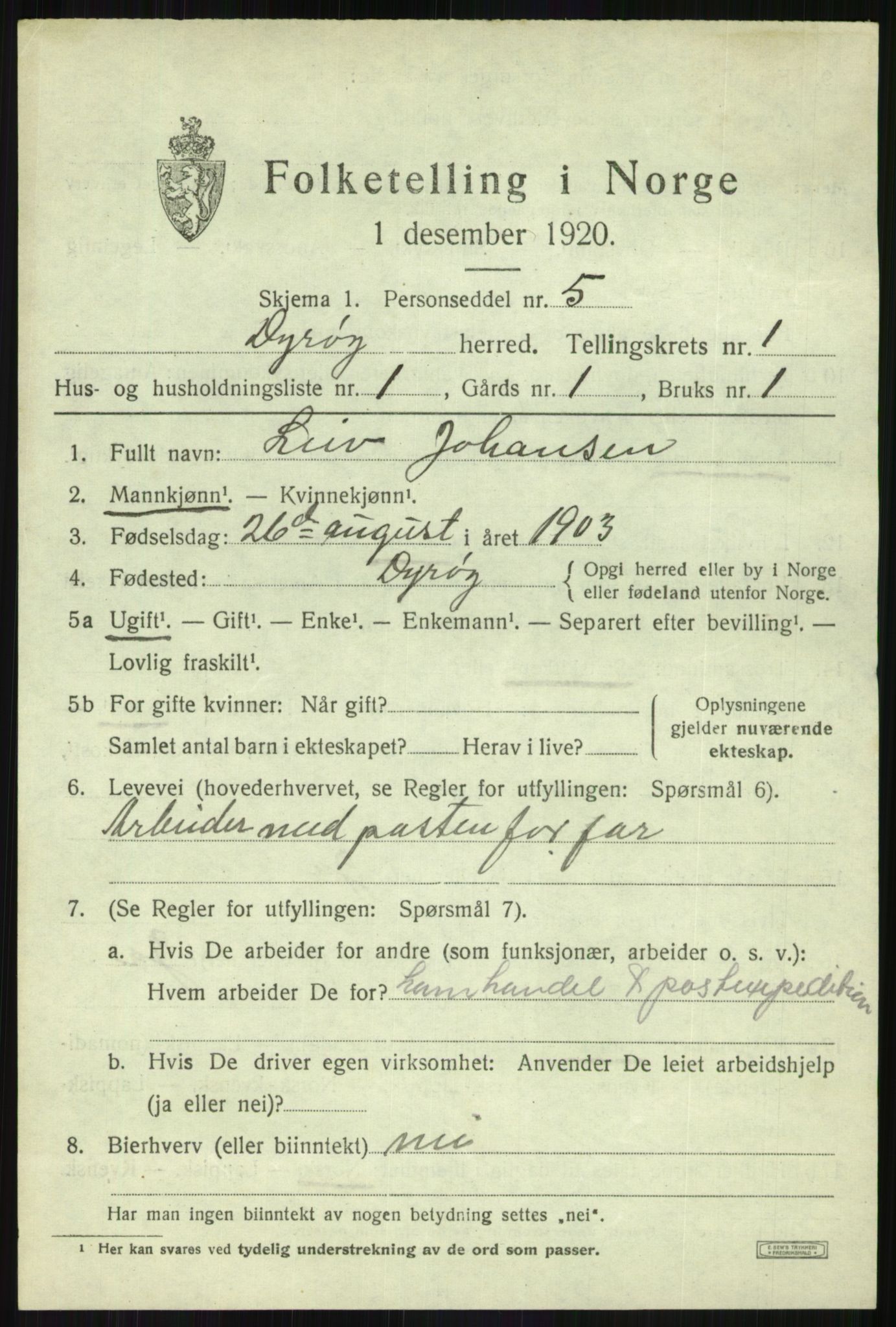 SATØ, 1920 census for Dyrøy, 1920, p. 653