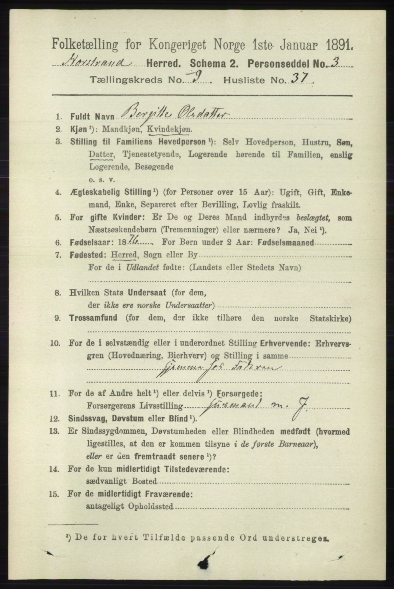 RA, 1891 census for 1139 Nedstrand, 1891, p. 1846