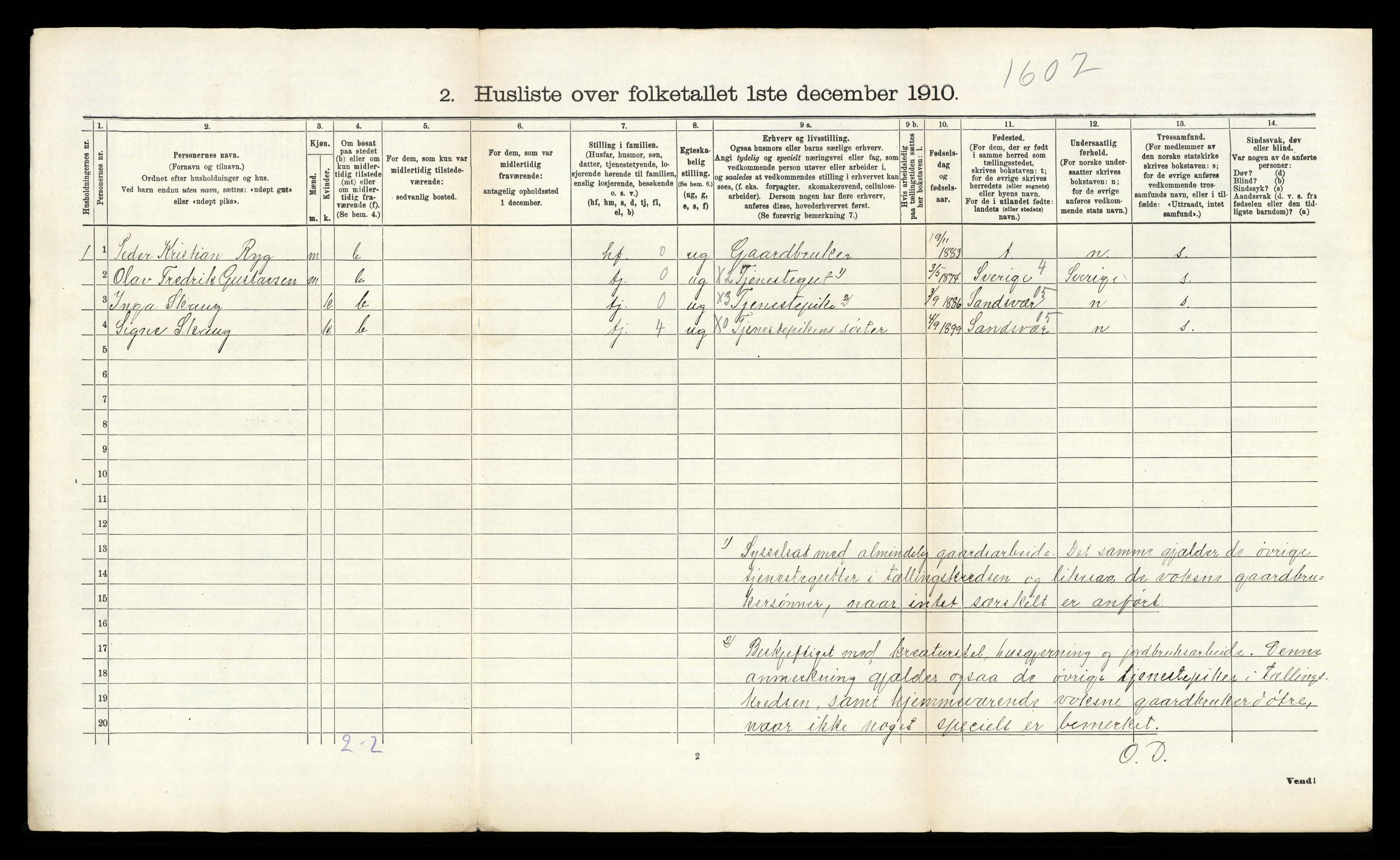 RA, 1910 census for Våle, 1910, p. 601