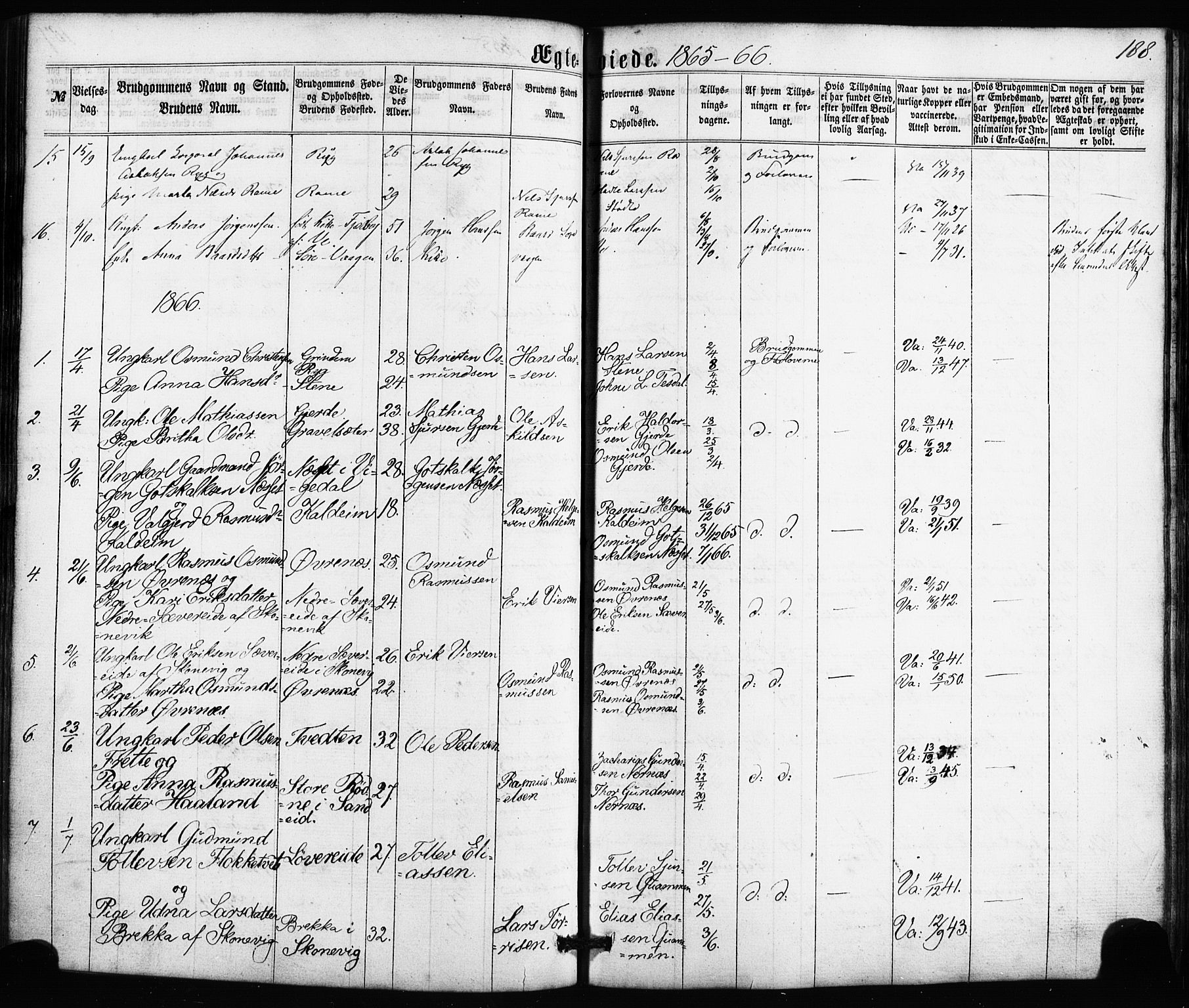 Etne sokneprestembete, SAB/A-75001/H/Haa: Parish register (official) no. A 9, 1862-1878, p. 188
