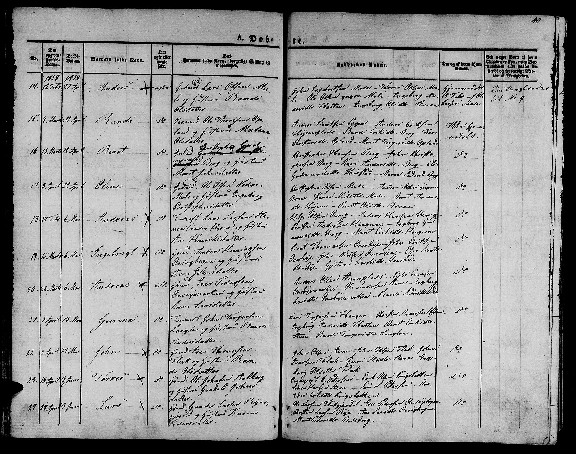 Ministerialprotokoller, klokkerbøker og fødselsregistre - Sør-Trøndelag, AV/SAT-A-1456/612/L0374: Parish register (official) no. 612A07 /1, 1829-1845, p. 40