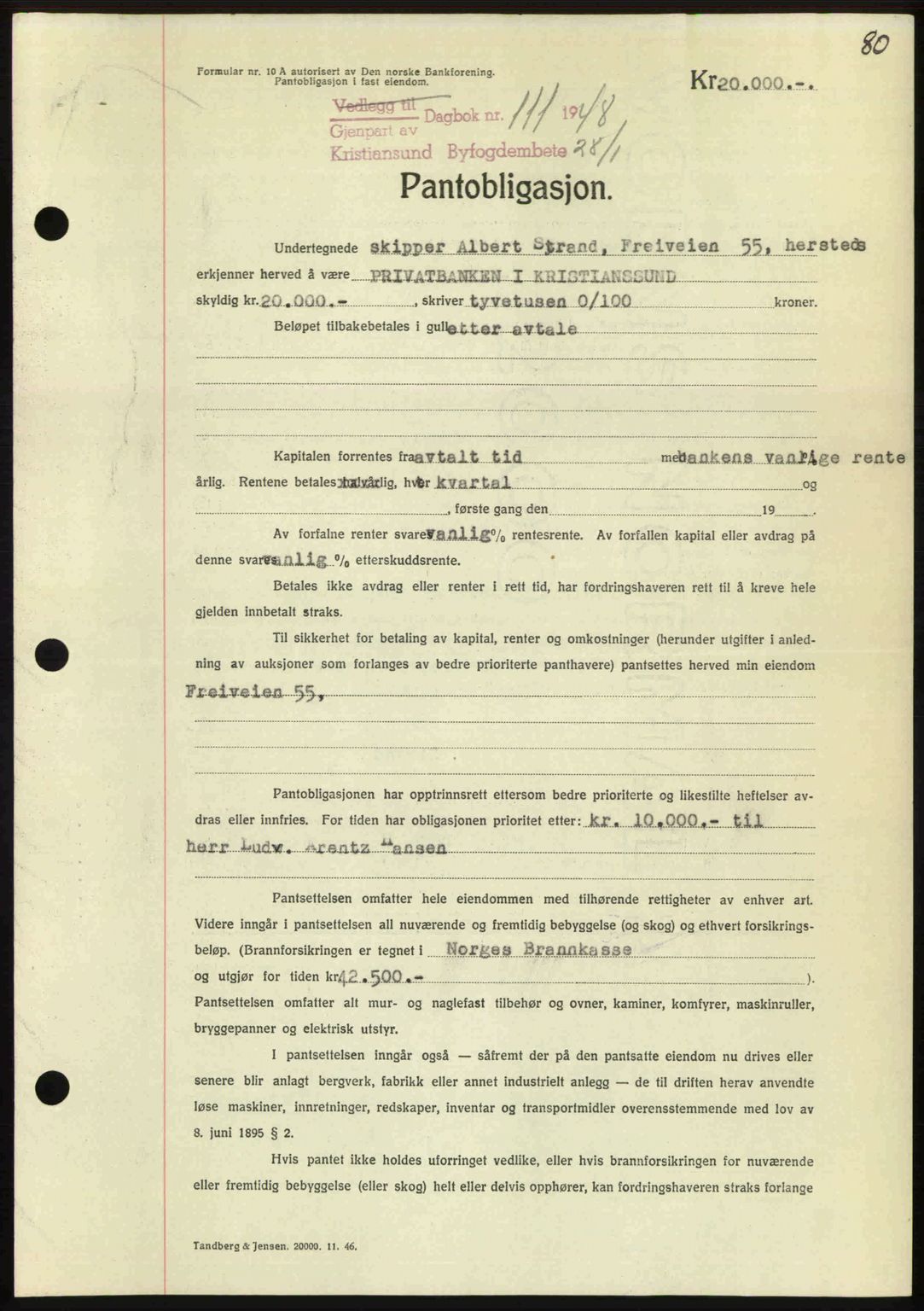 Kristiansund byfogd, AV/SAT-A-4587/A/27: Mortgage book no. 44, 1947-1948, Diary no: : 111/1948