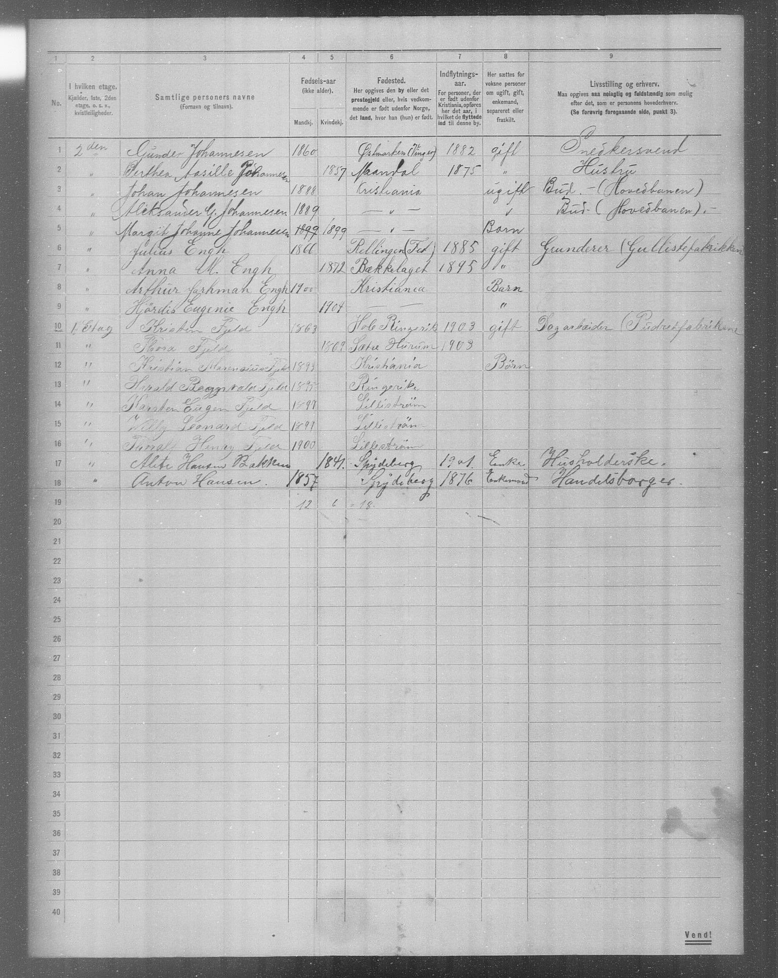 OBA, Municipal Census 1904 for Kristiania, 1904, p. 17999